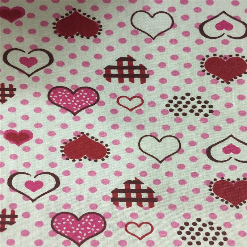 Polka Dot Heart Printed Poly Cotton Fabric