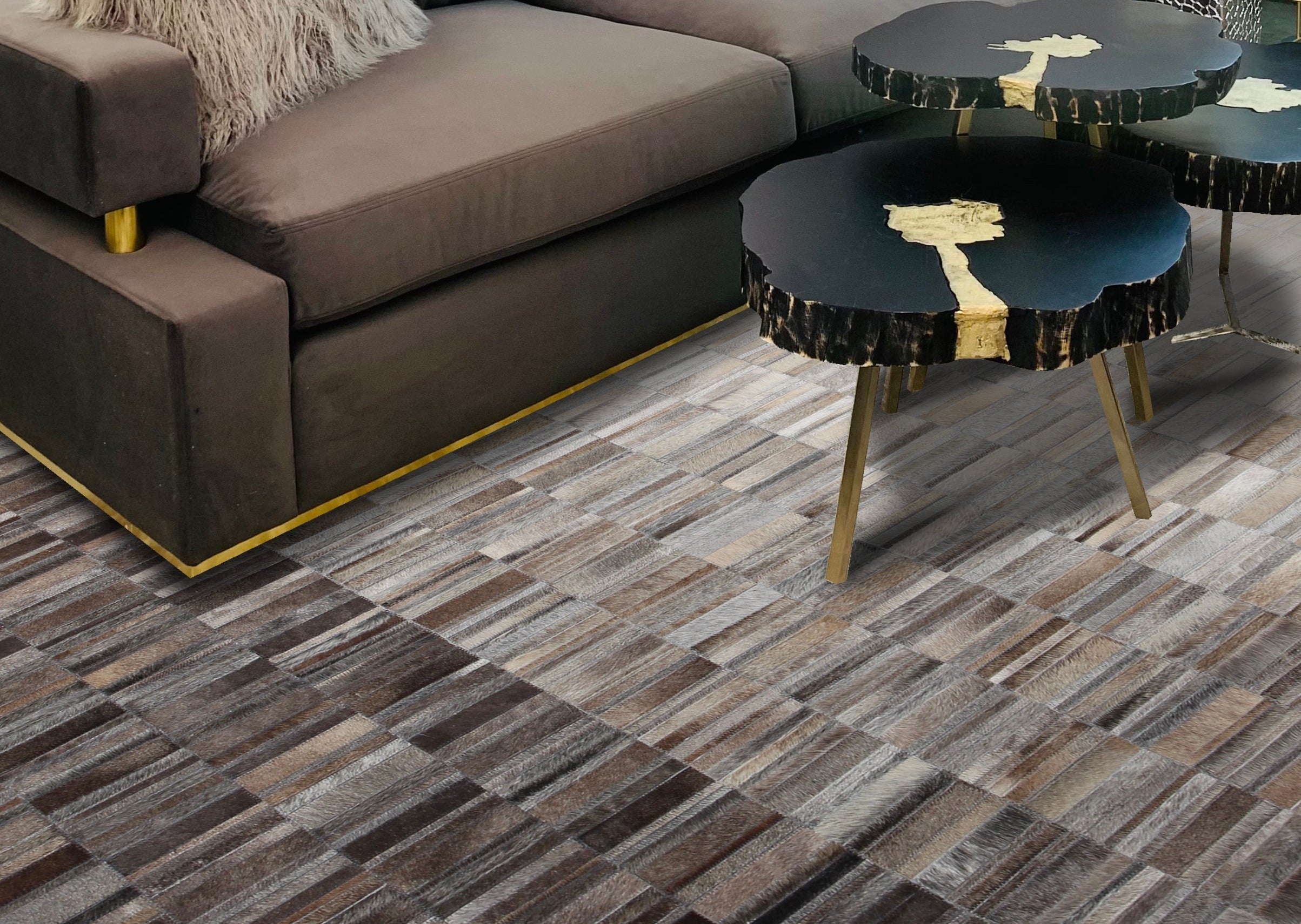 Fade Mocha White Patchwork Cowhide Area Rug PCH207