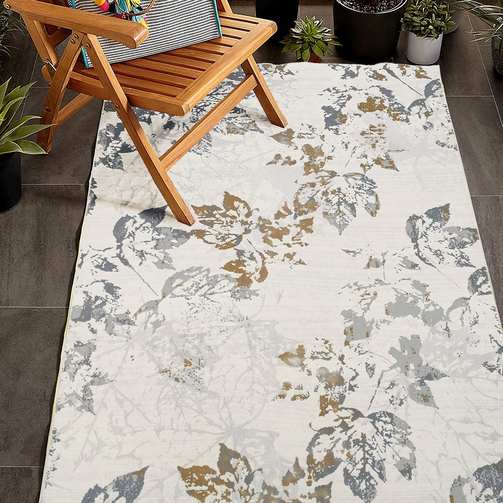 Mosaic Floral Leaf Lines Soft Print Cozy Faux Fur Carpet/Area Rug