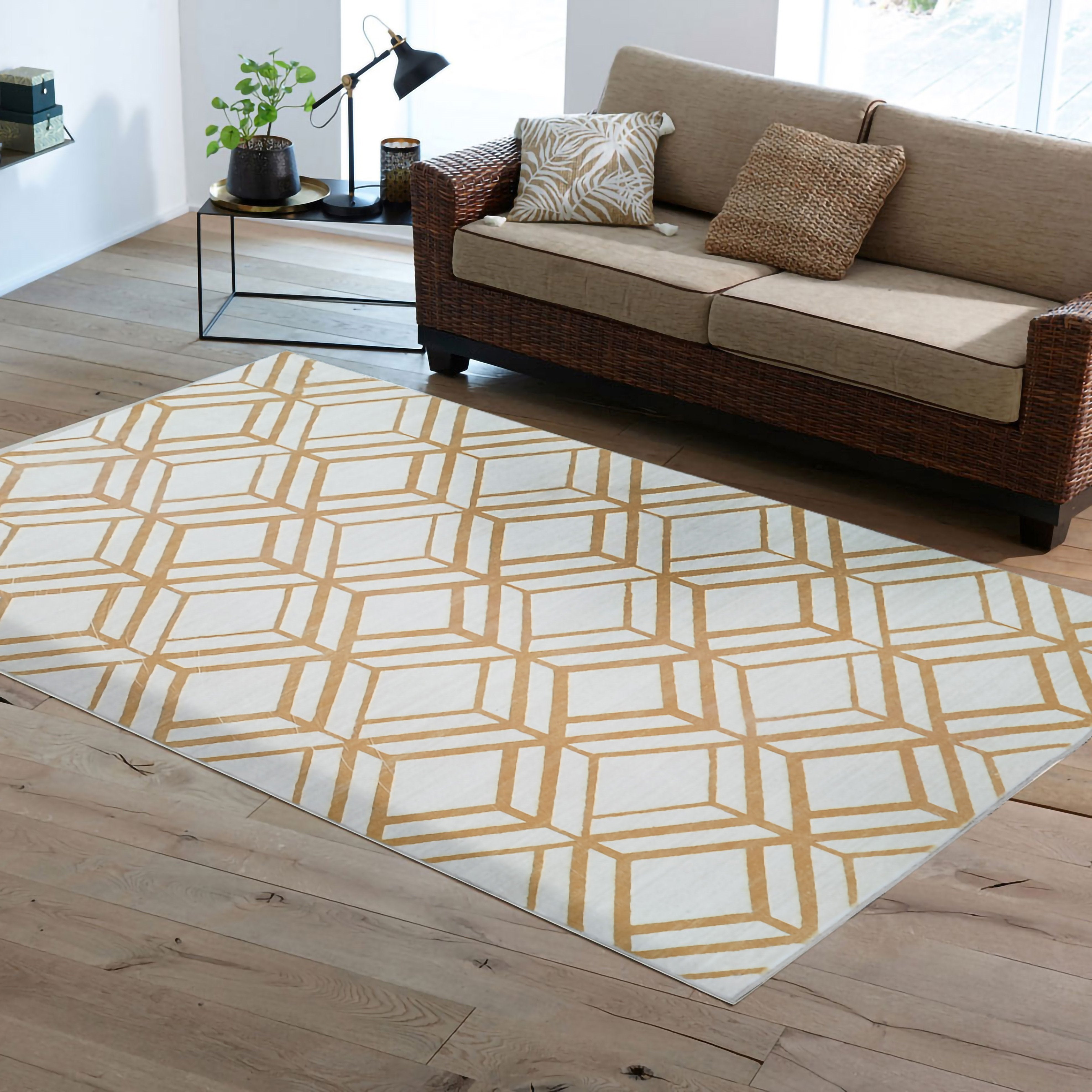 Mosaic Floral Leaf Lines Soft Print Cozy Faux Fur Carpet/Area Rug