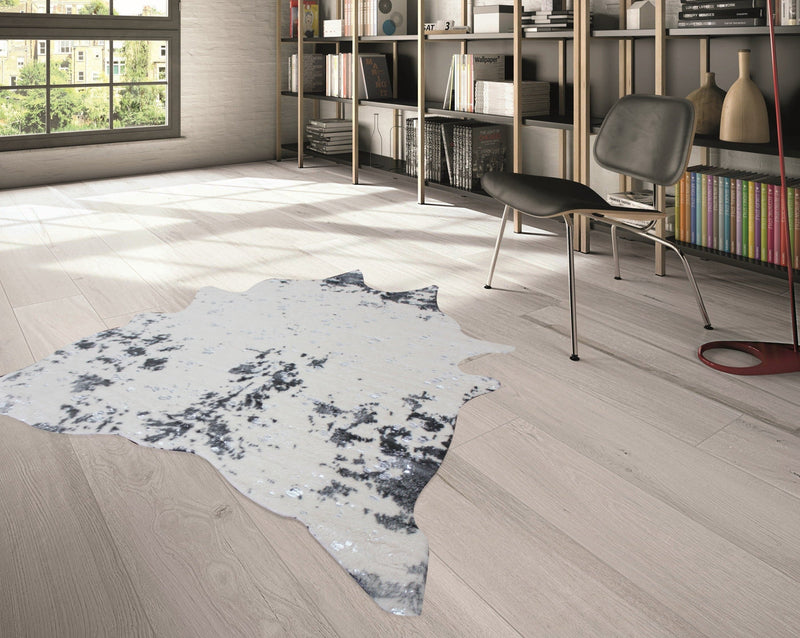 Vegan Cream Metallic Shinny Glow Faux Hide/Cowhide Area Rug/Carpet