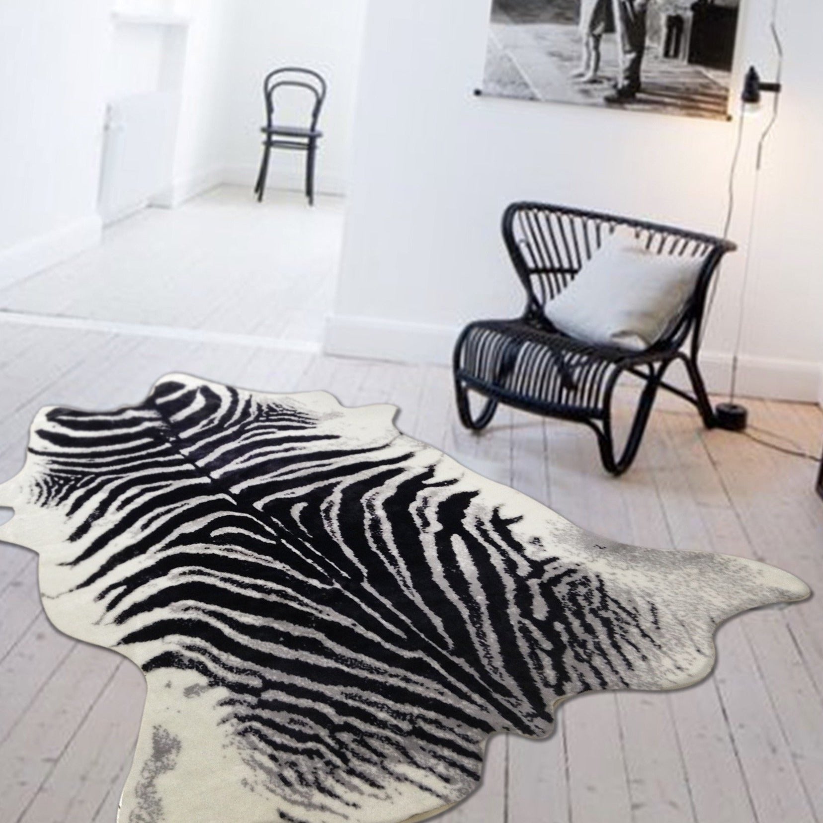 Zebra Print Vegan Faux Hide/Cowhide Area Rug/Carpet Animal Cruelty Free