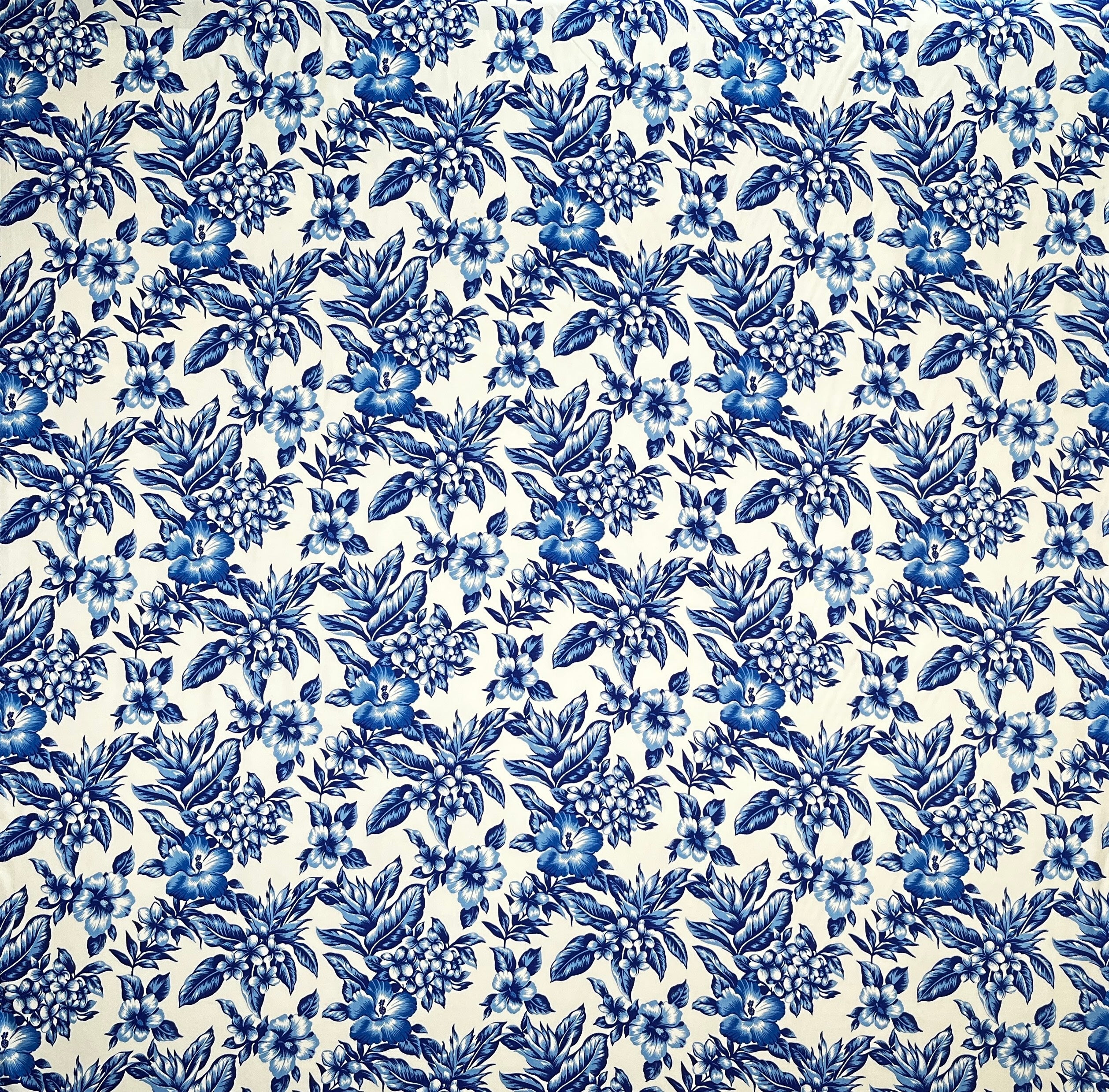 All Over Hibiscus Plumeria Tropical Leaves Rayon Poplin Fabric | Islands Fabric