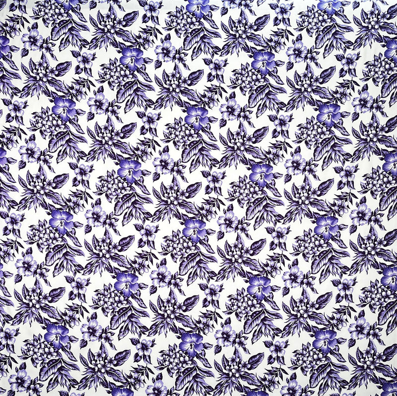 All Over Hibiscus Plumeria Tropical Leaves Rayon Poplin Fabric | Islands Fabric