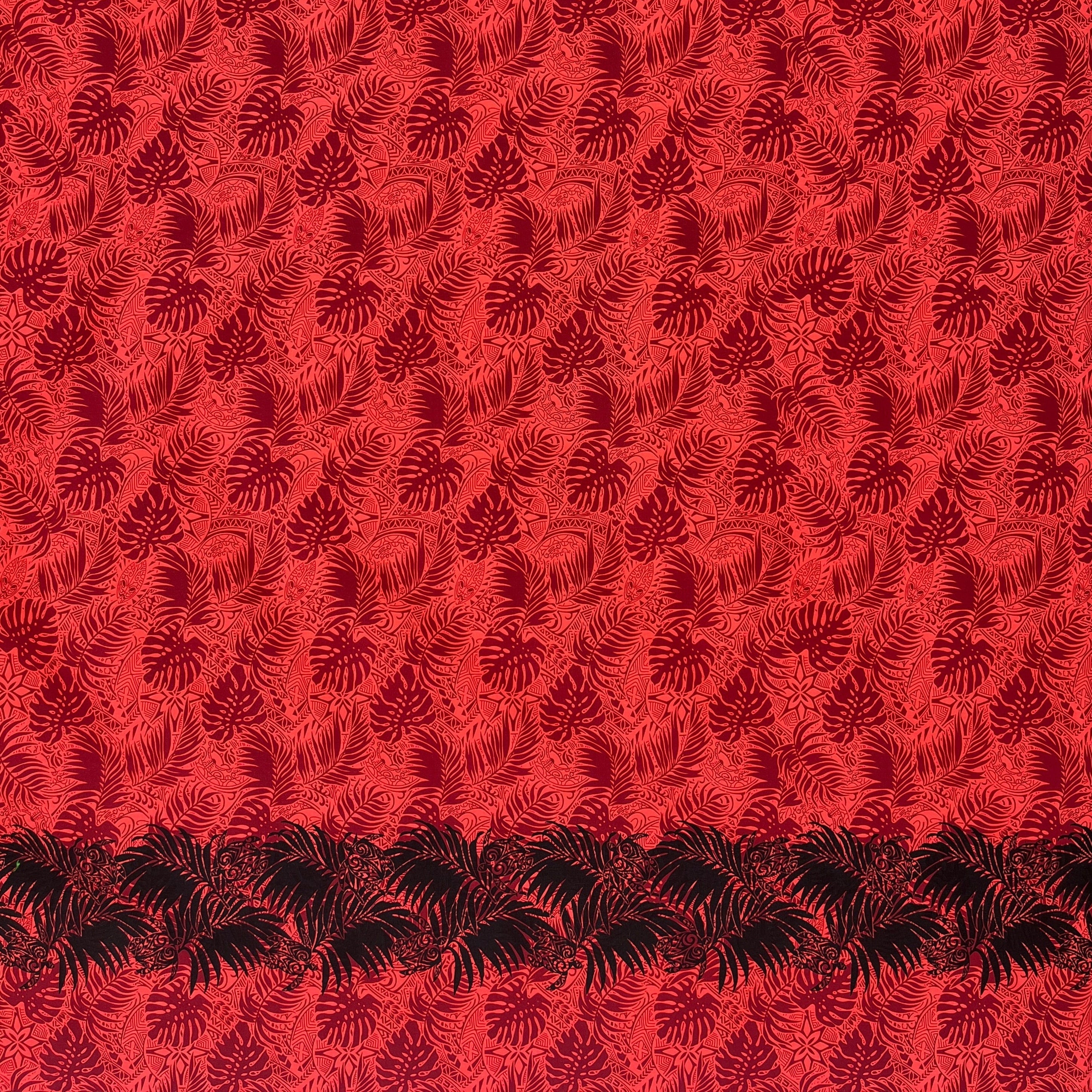 All Over Monstera Leaves Firm Fen Single Border Poly-Cotton | Islands Fabric