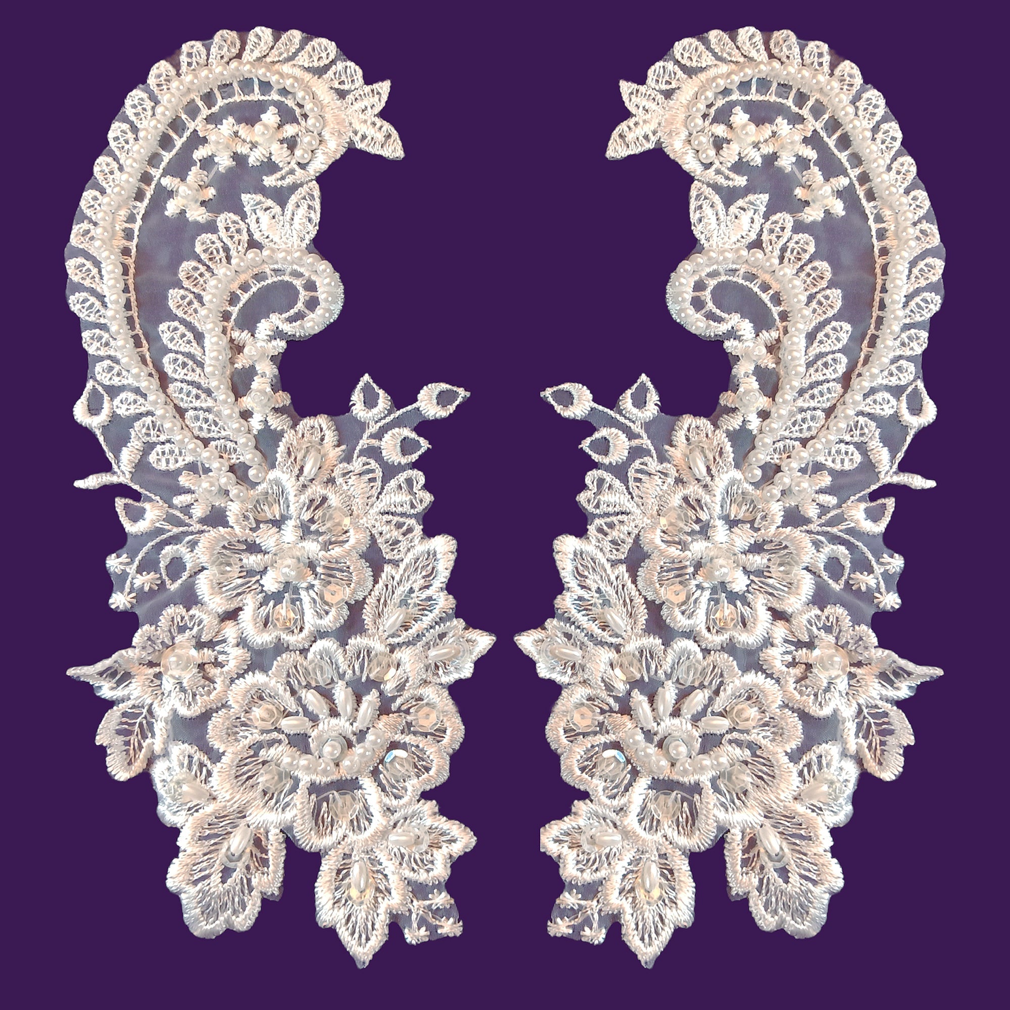 Beaded Bridal Lace Applique Embroidered on 100% Polyester Organza | Lace USA - 87655N-BP