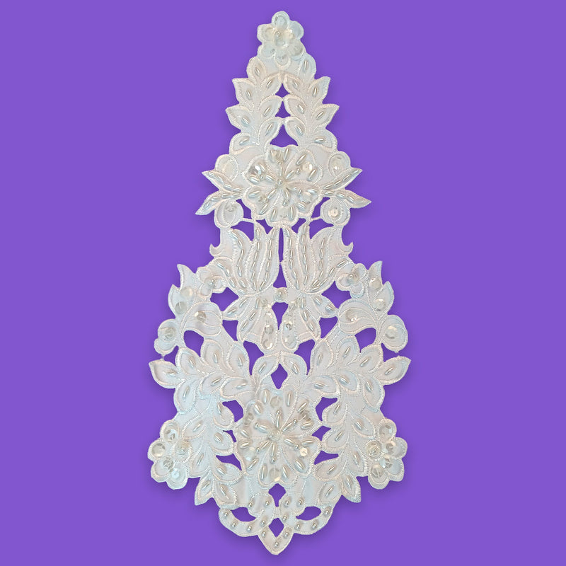 Beaded Lace Medallion Applique with Pearls & Sequins on Satin | Lace USA - 89456S-BP