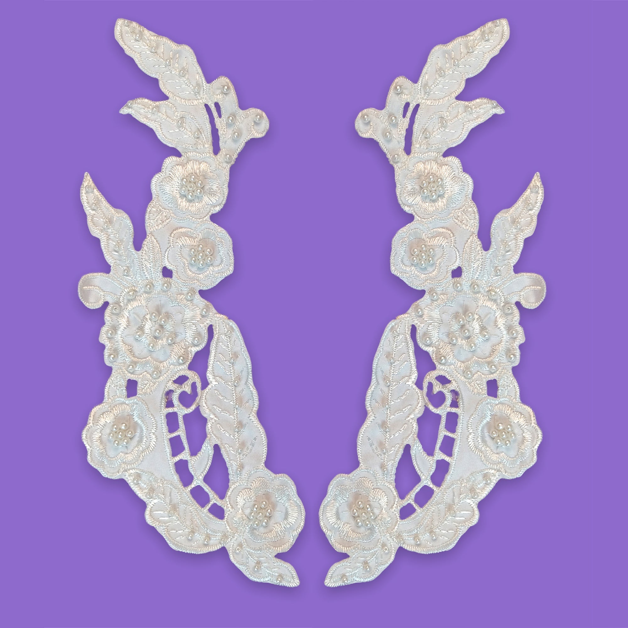 Beaded Lace Applique – Embroidered Satin Applique for Wedding Dresses, Baptism Gowns | Lace USA - 89919S-BP