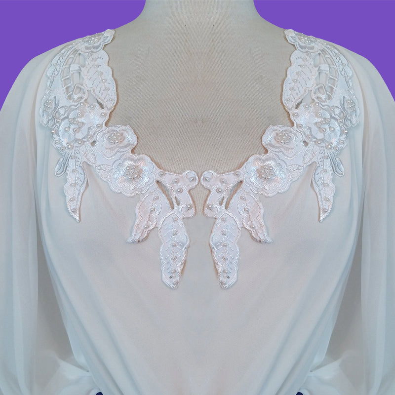 Beaded Lace Applique – Embroidered Satin Applique for Wedding Dresses, Baptism Gowns | Lace USA - 89919S-BP