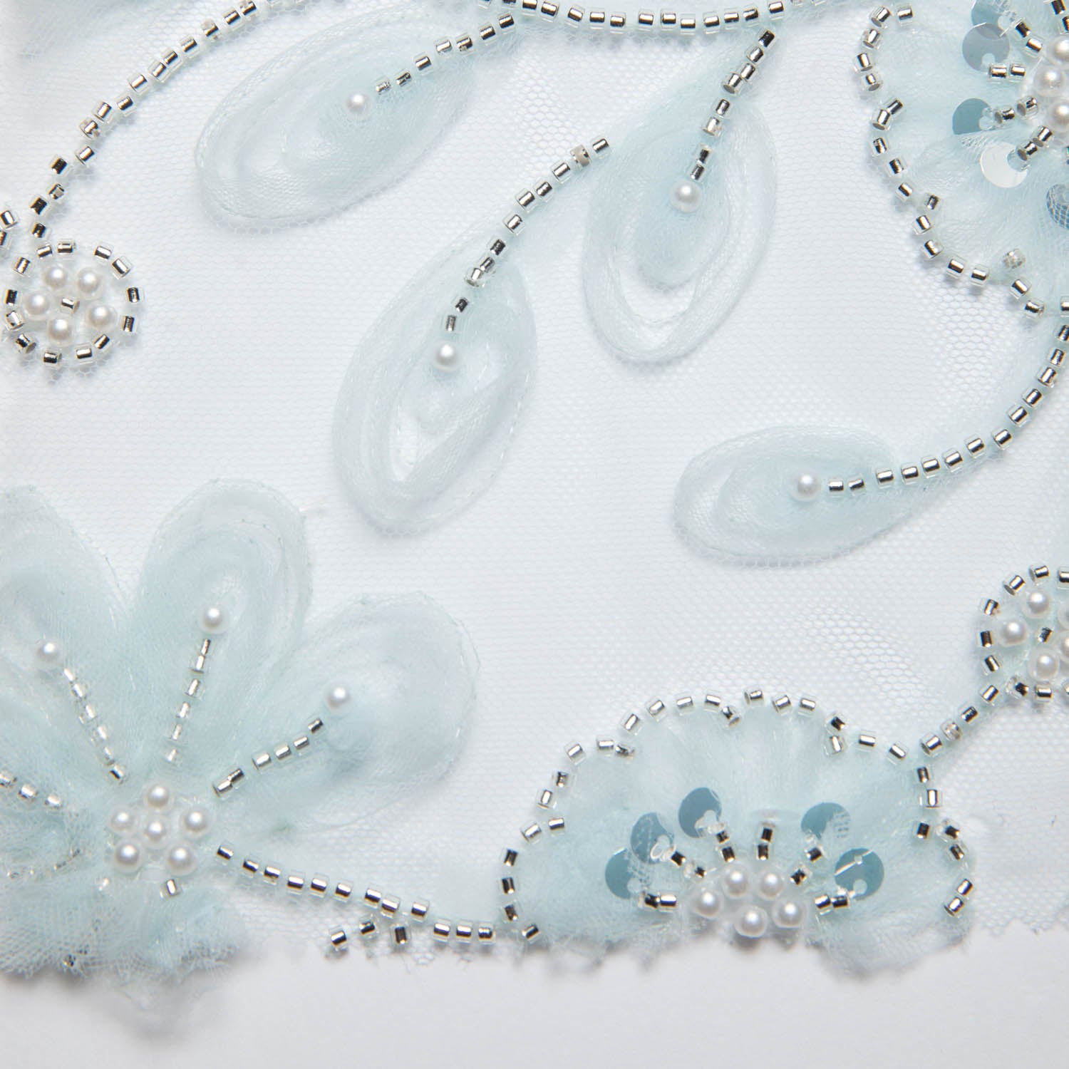 Tulle Lace Fabric Embroidered with Ribbon and Floral Design 52" Wide | Exquisite Fabric