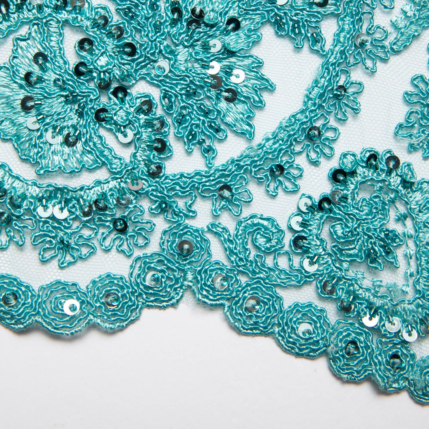 Tulle Lace Fabric Embroidered with Sequins and Intricate Floral Pattern 52" Wide | Exquisite Fabric