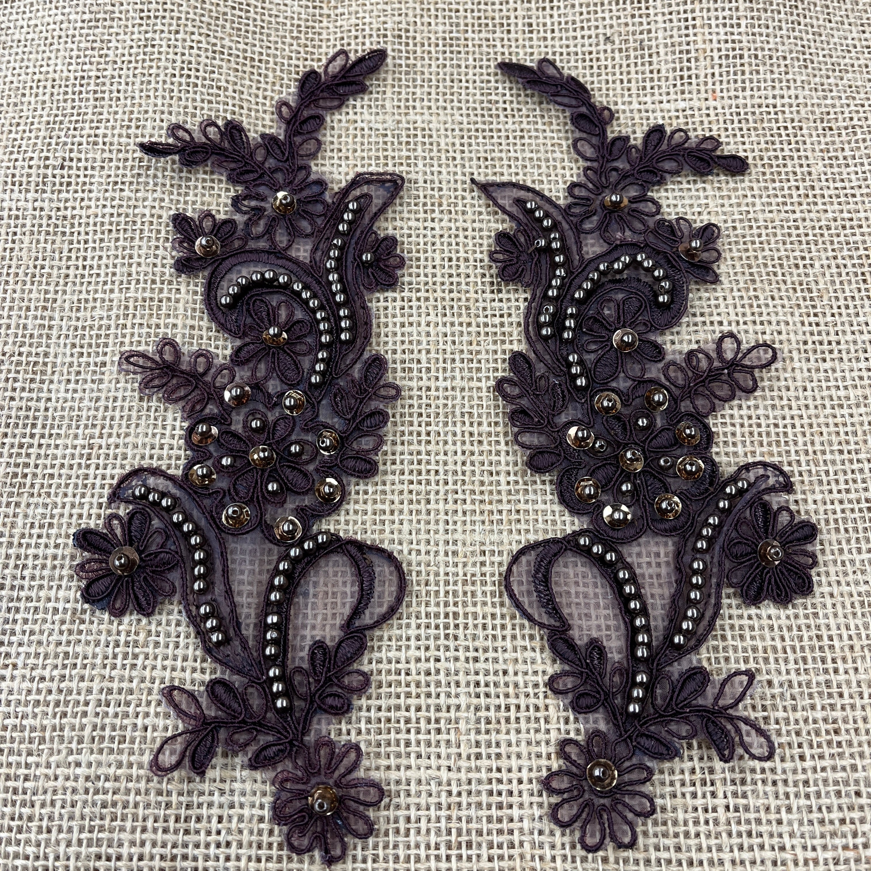 Beaded & Corded Floral Lace Applique Embroidered on 100% Polyester | Lace USA - KZ-67