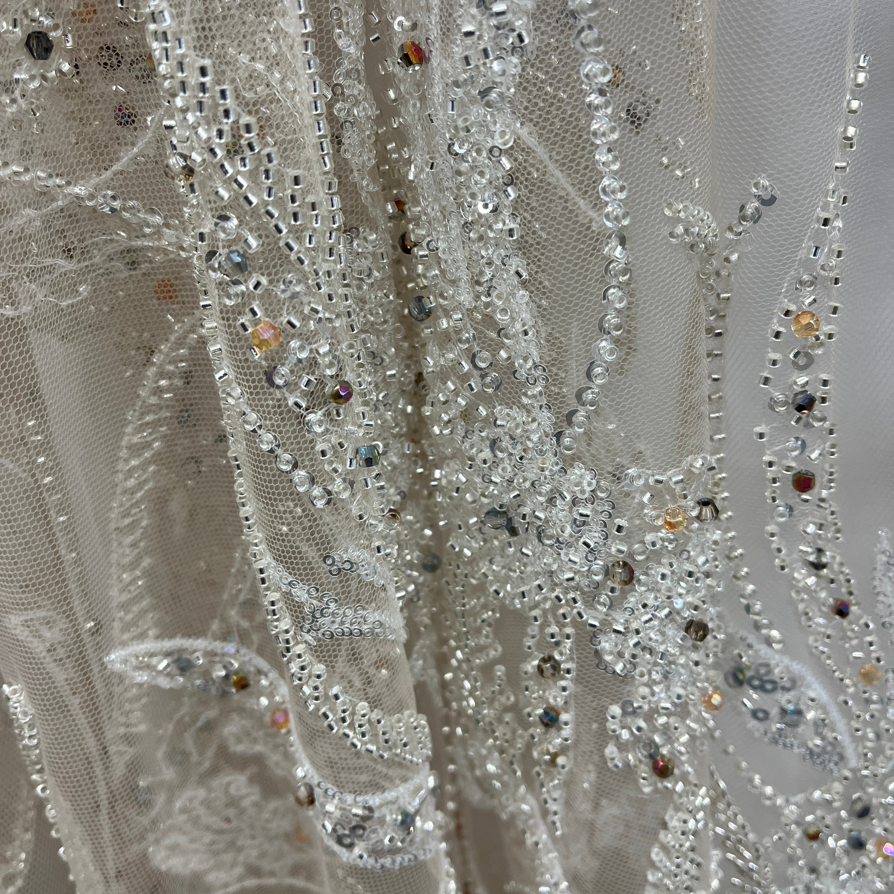 Beaded Lace Fabric Embroidered on 100% Polyester Net Mesh | Lace USA - GD-266