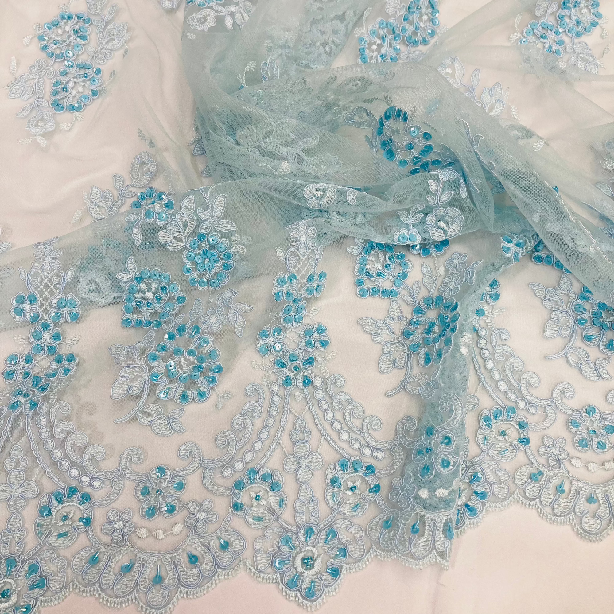 Beaded & Corded Lace Fabric Embroidered on 100% Polyester Net Mesh | Lace USA - 96784W-BP