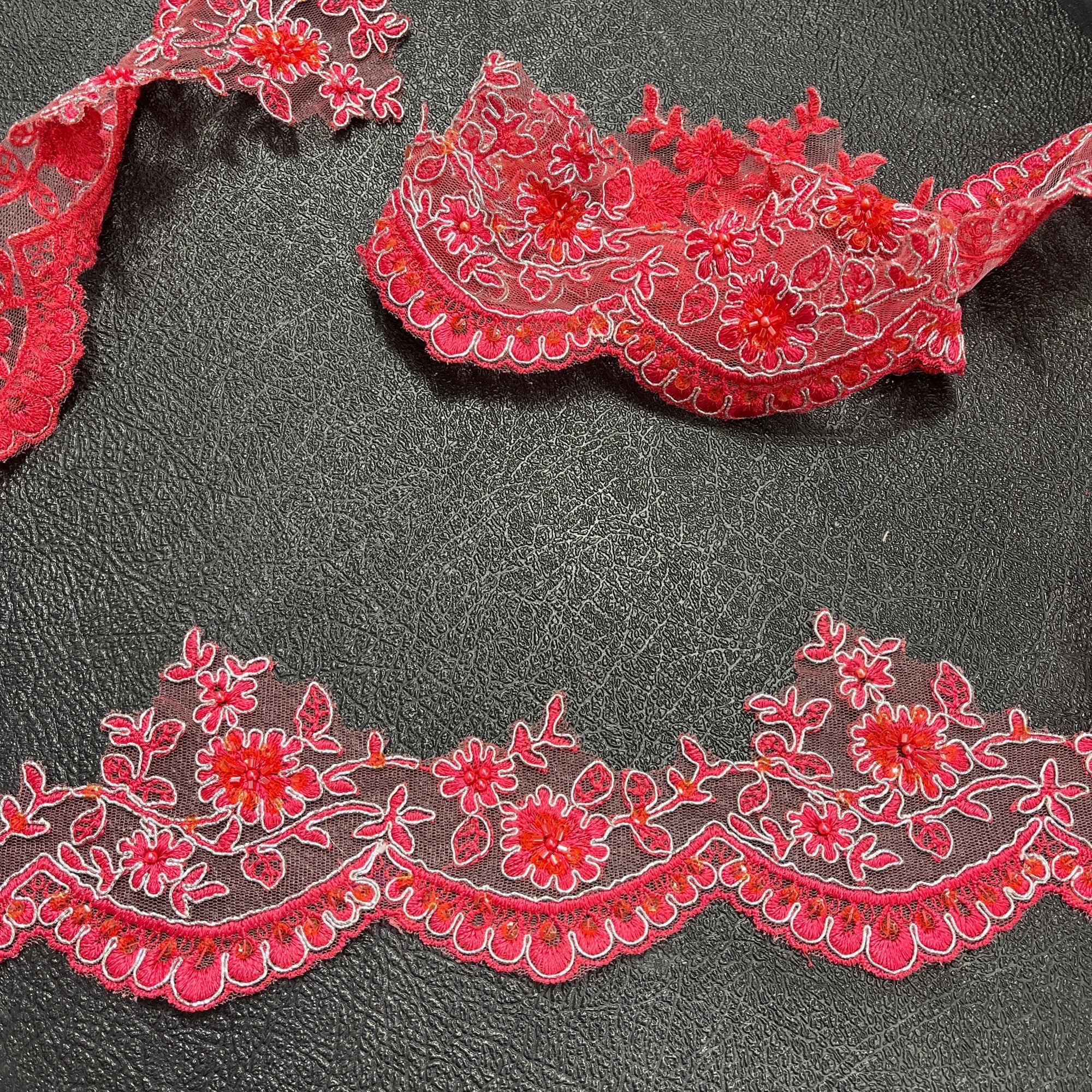 Beaded & Corded Floral scalloped Bridal Lace Trimming | Lace USA - 96215W-BP