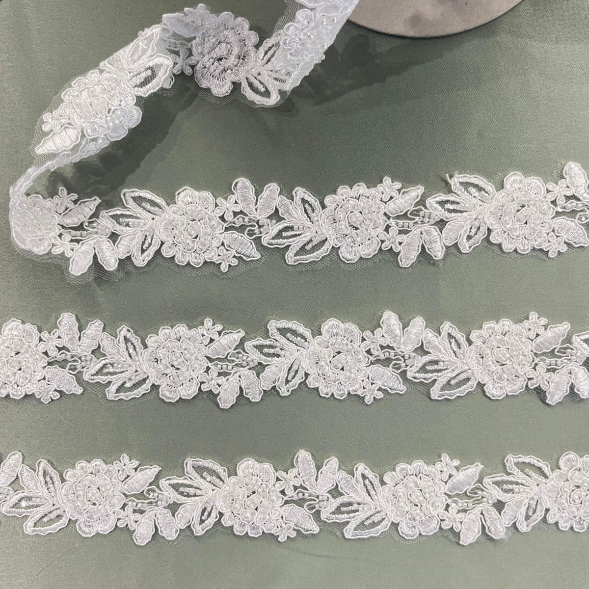 Beaded & Corded Lace Trimming Embroidered on 100% Polyester Organza or Net Mesh | Lace USA - 96279W-BP