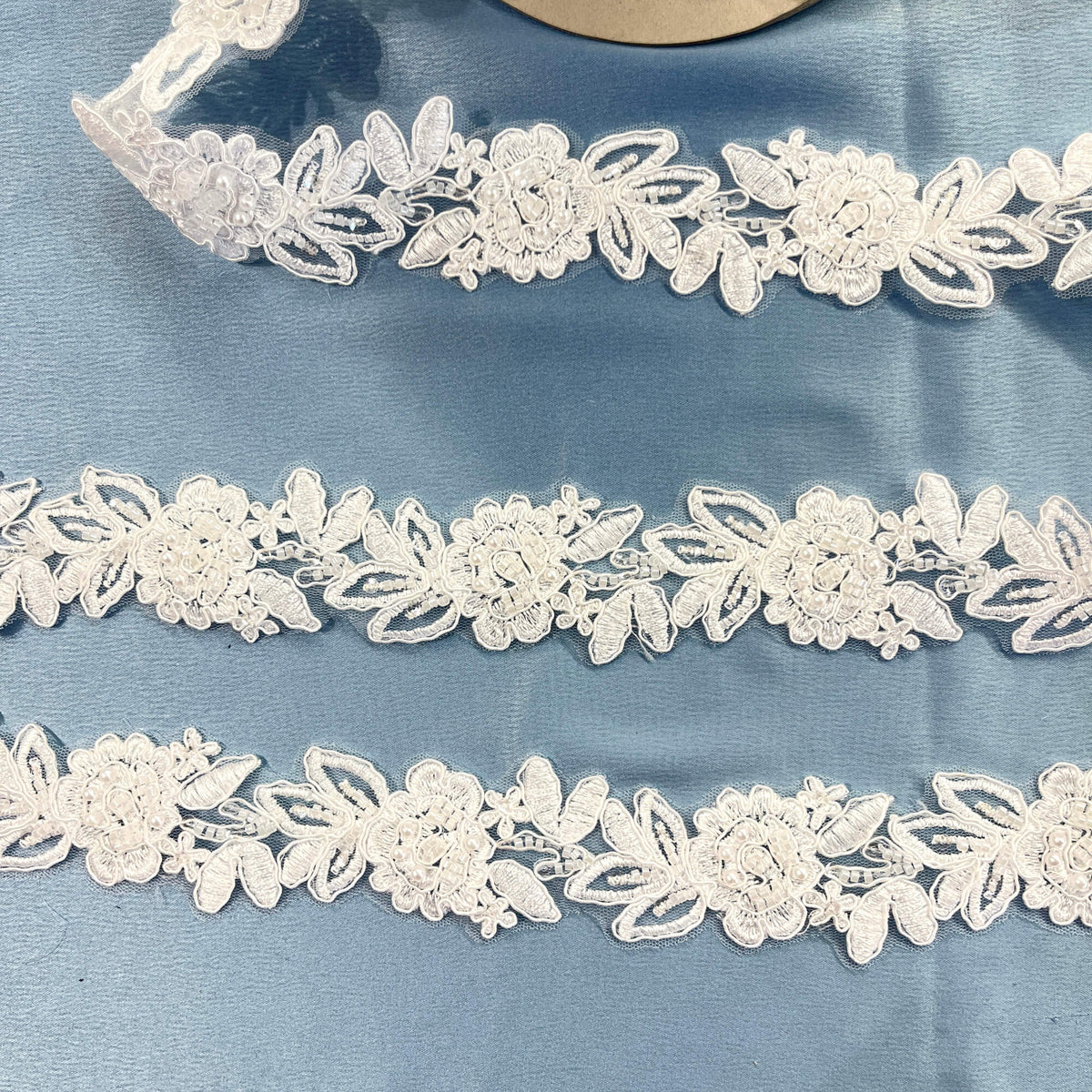 Beaded & Corded Lace Trimming Embroidered on 100% Polyester Organza or Net Mesh | Lace USA - 96279W-BP