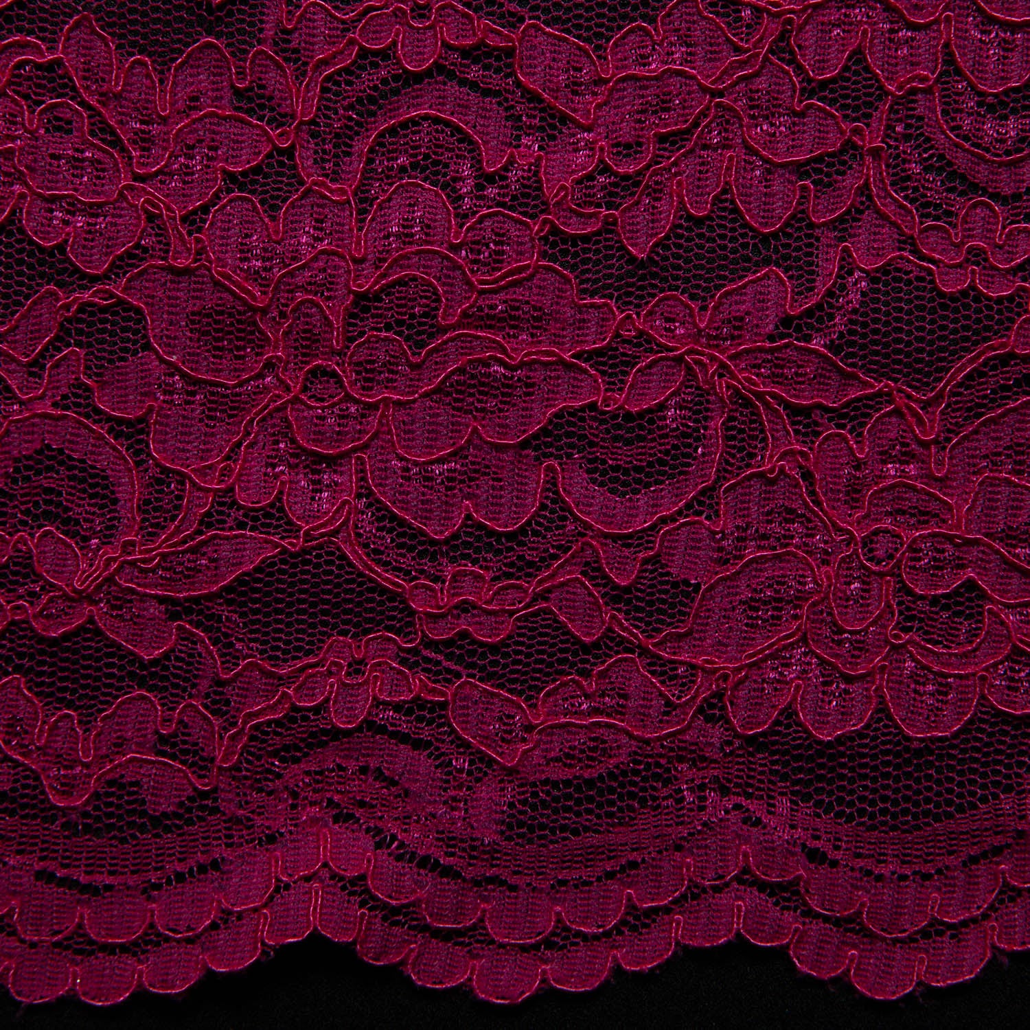 BERRY CORDED RASCHEL LACE FABRIC WITH ELEGANT FLORAL PATTERN 55% NYLON 45% COTTON 52/54" WIDE | Exquisite Fabric