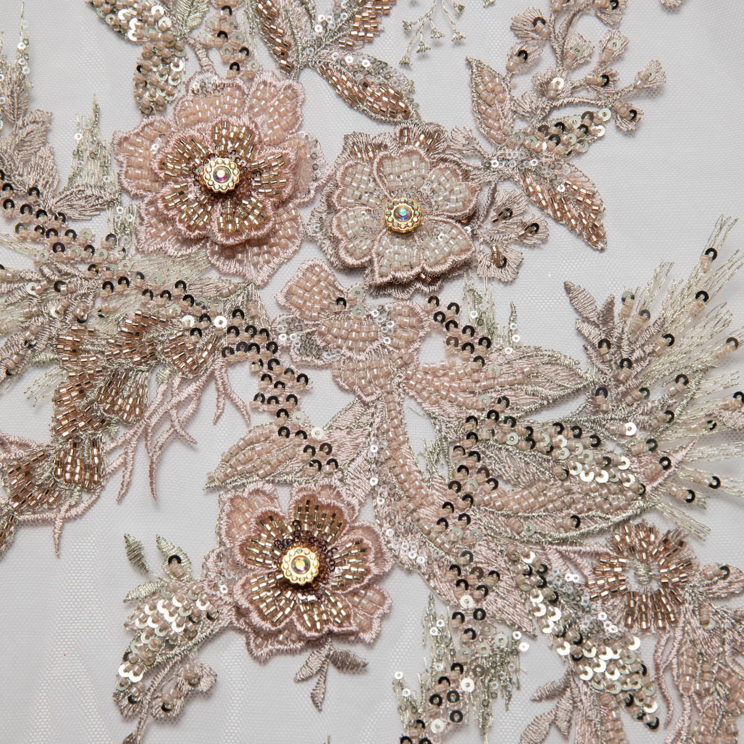 Tulle Lace Fabric Embroidered with Beautifully Extravagant 3D Floral Pattern 52" Wide | Exquisite Fabric