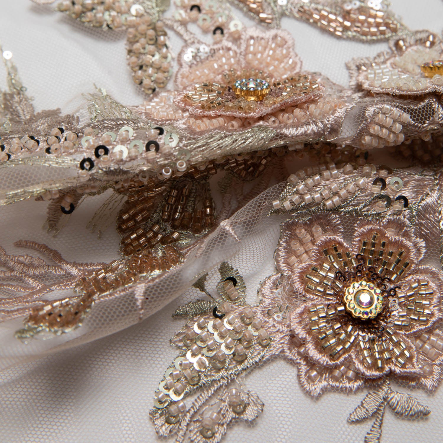 Tulle Lace Fabric Embroidered with Beautifully Extravagant 3D Floral Pattern 52" Wide | Exquisite Fabric