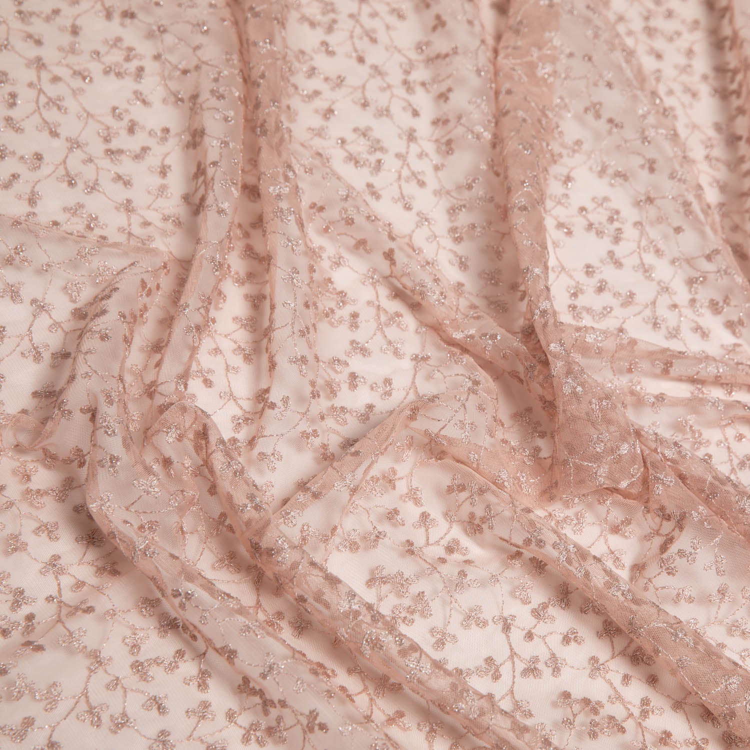 BLUSH MESH LACE FABRIC WITH METALLIC EMBROIDERED WITH BEAUTIFUL FLORAL PATTERN 52" WIDE | Exquisite Fabric