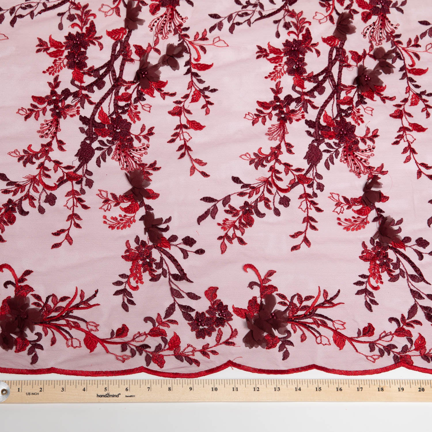 Tulle Lace Fabric with Two Tone Embroidered and Splendid 3D Floral Pattern 52" Wide | Exquisite Fabric