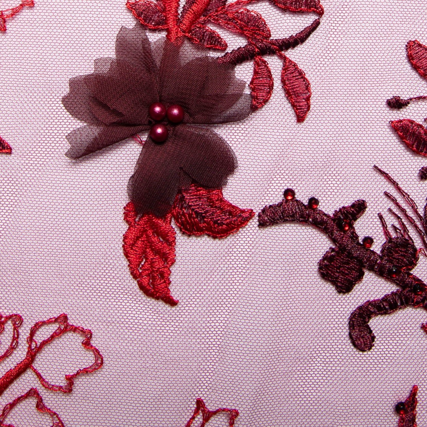 Tulle Lace Fabric with Two Tone Embroidered and Splendid 3D Floral Pattern 52" Wide | Exquisite Fabric