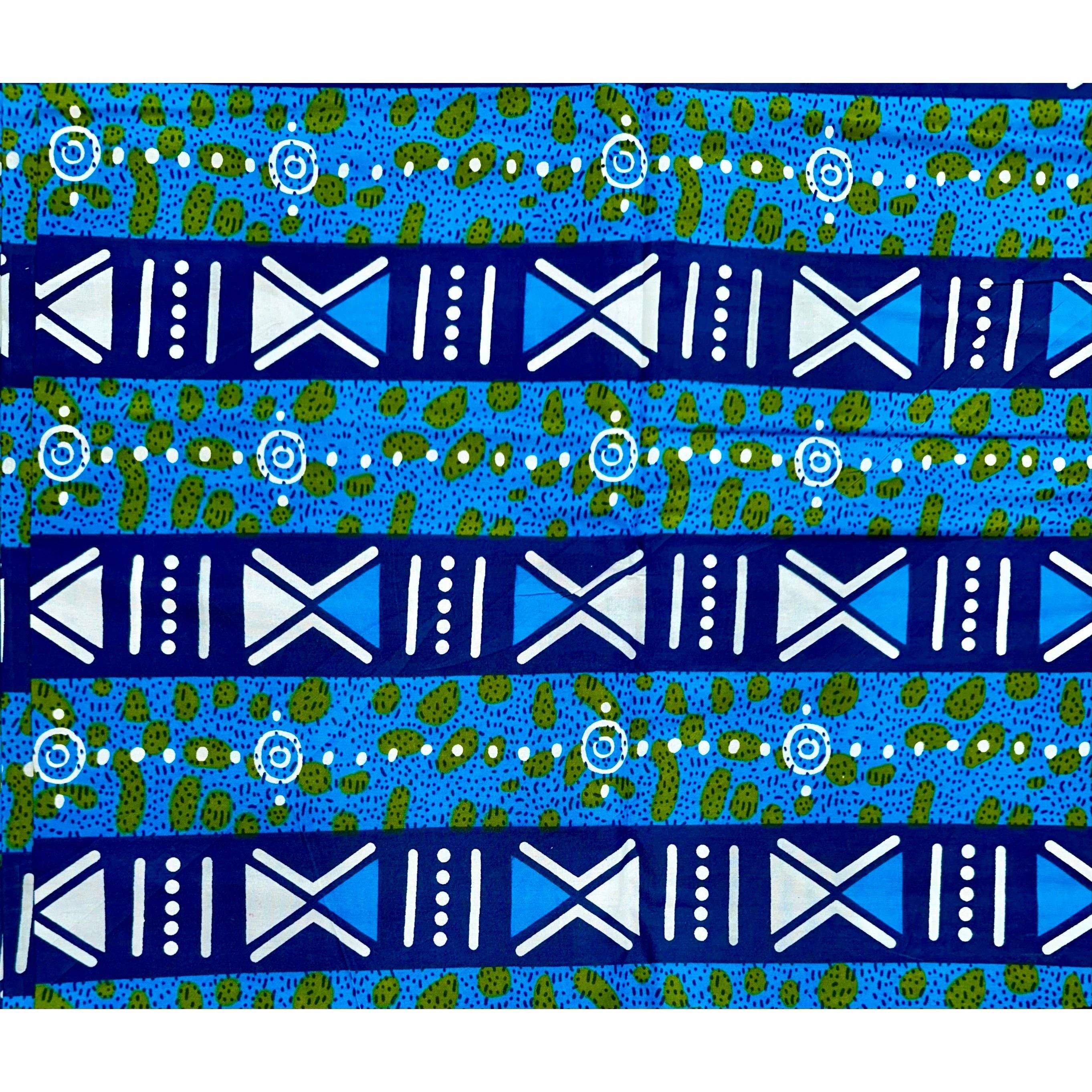 African Print Fabric/ Ankara - Shades of Blue, Green, White "Tarkwa Symbolism", YARD or WHOLESALE