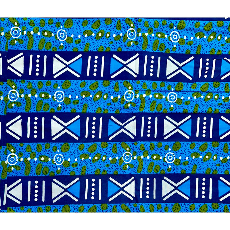 African Print Fabric/ Ankara - Shades of Blue, Green, White "Tarkwa Symbolism", YARD or WHOLESALE