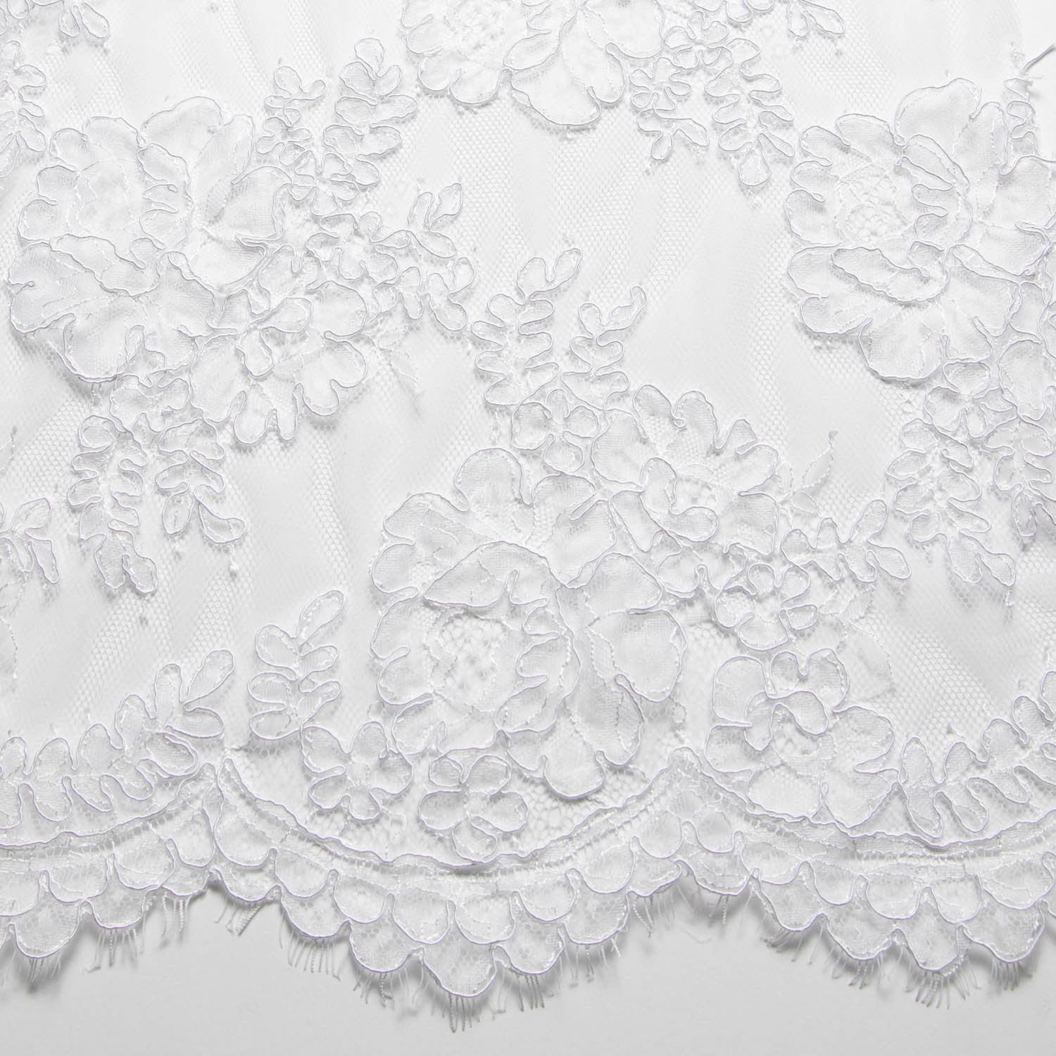 Corded Chantill Lace White Fabric - Exquisite Fabrics
