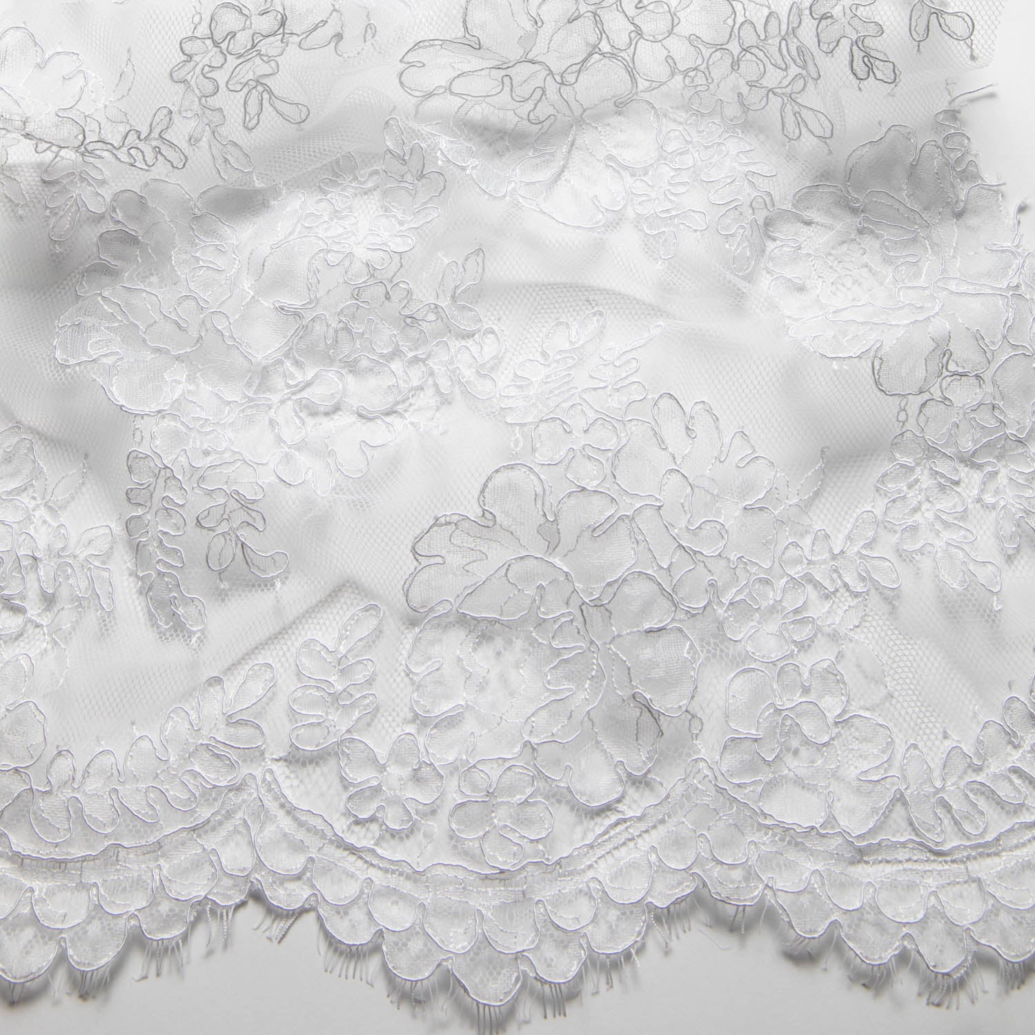 Corded Chantill Lace White Fabric - Exquisite Fabrics