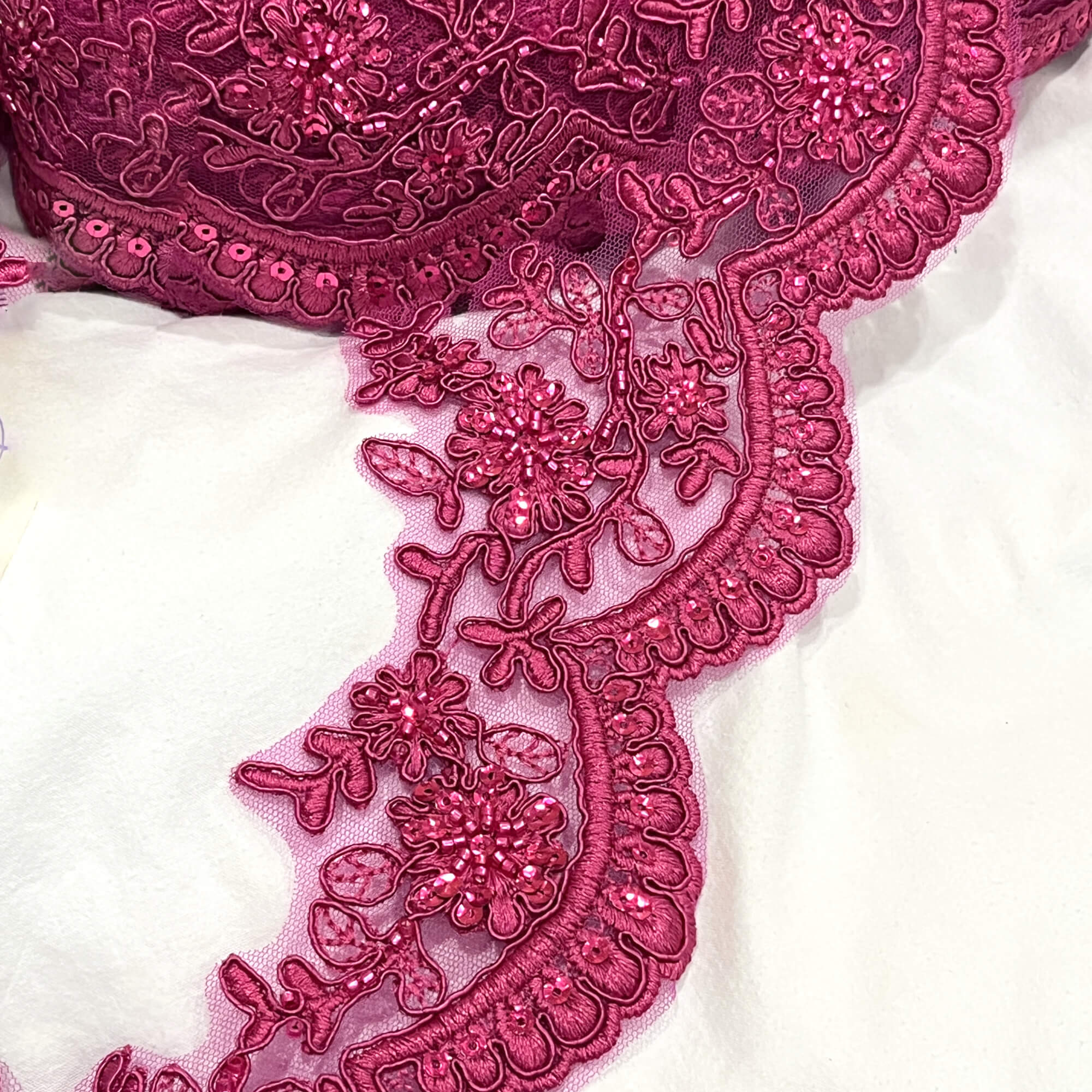 Beaded & Corded Floral scalloped Bridal Lace Trimming | Lace USA - 96215W-BP