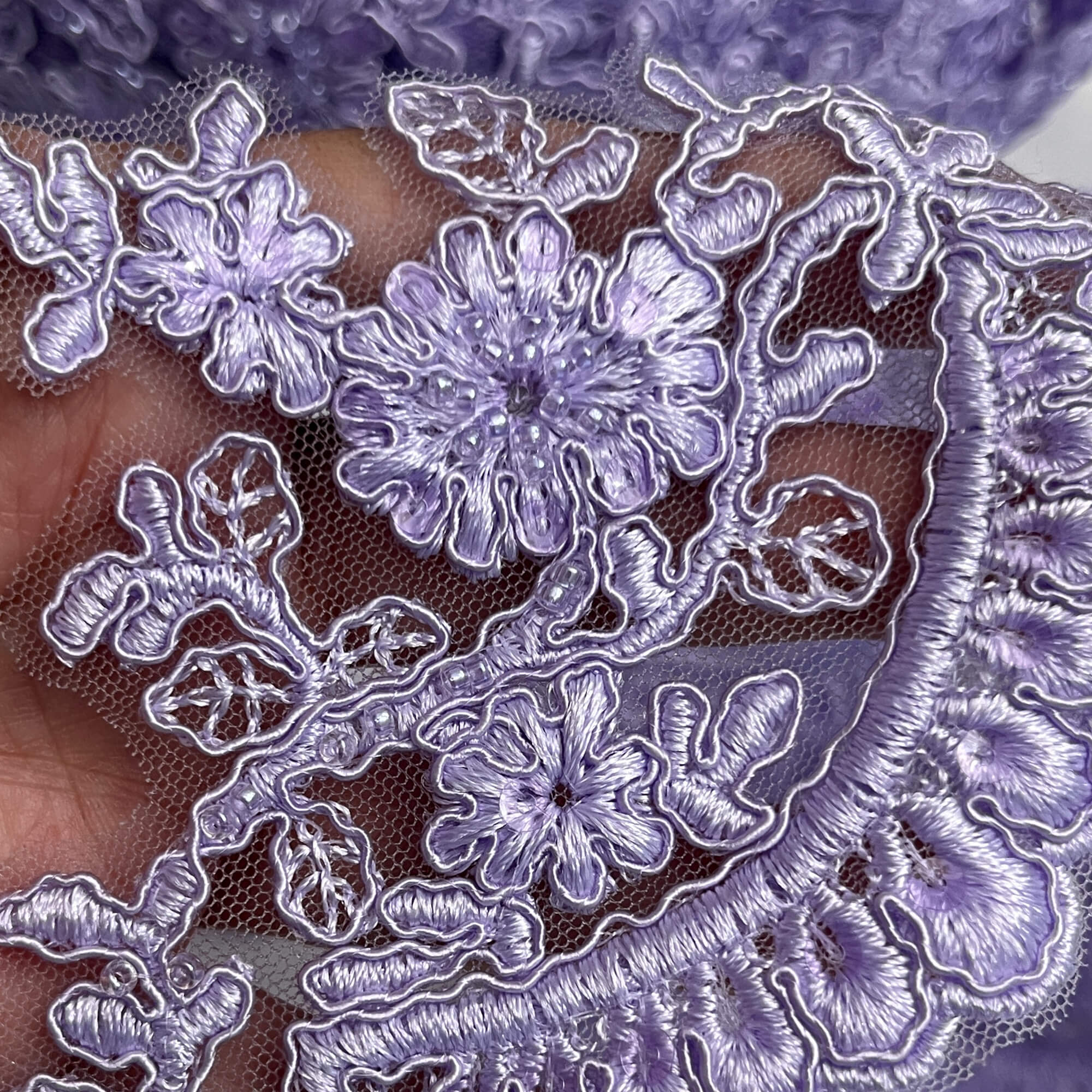 Beaded & Corded Floral scalloped Bridal Lace Trimming | Lace USA - 96215W-BP