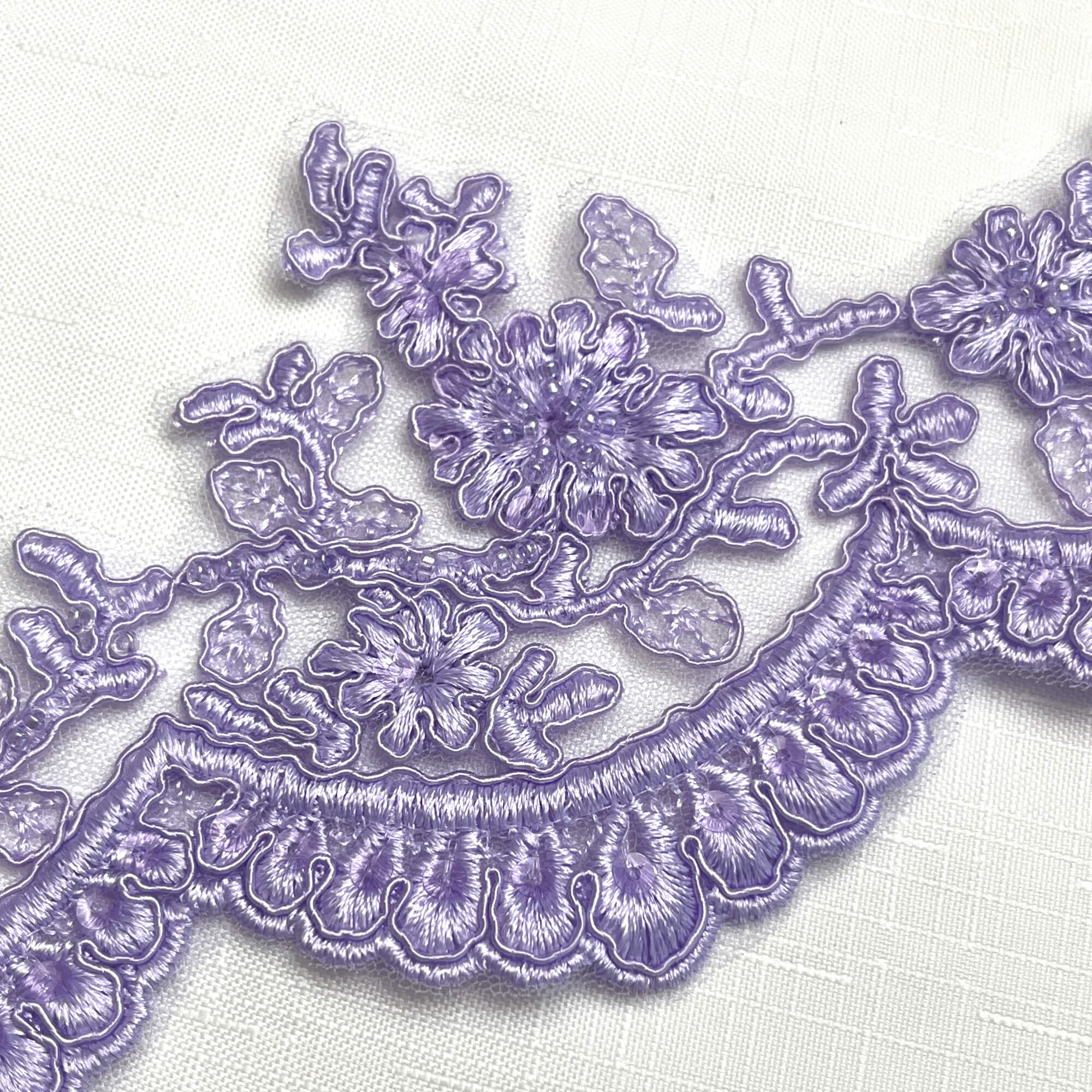 Beaded & Corded Floral scalloped Bridal Lace Trimming | Lace USA - 96215W-BP