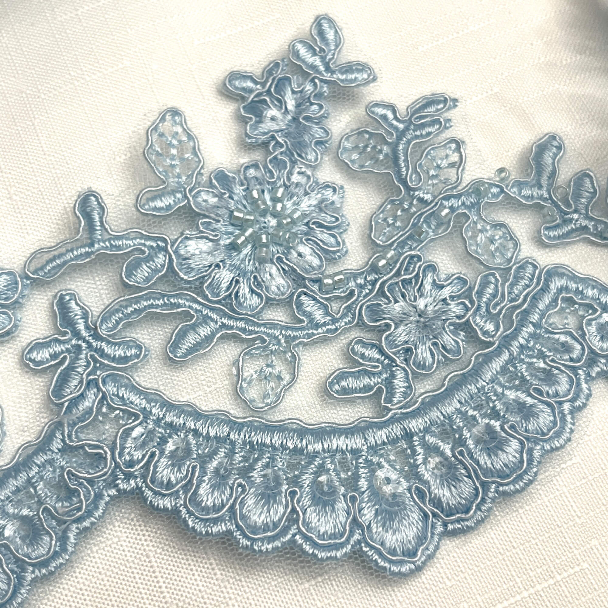Beaded & Corded Floral scalloped Bridal Lace Trimming | Lace USA - 96215W-BP