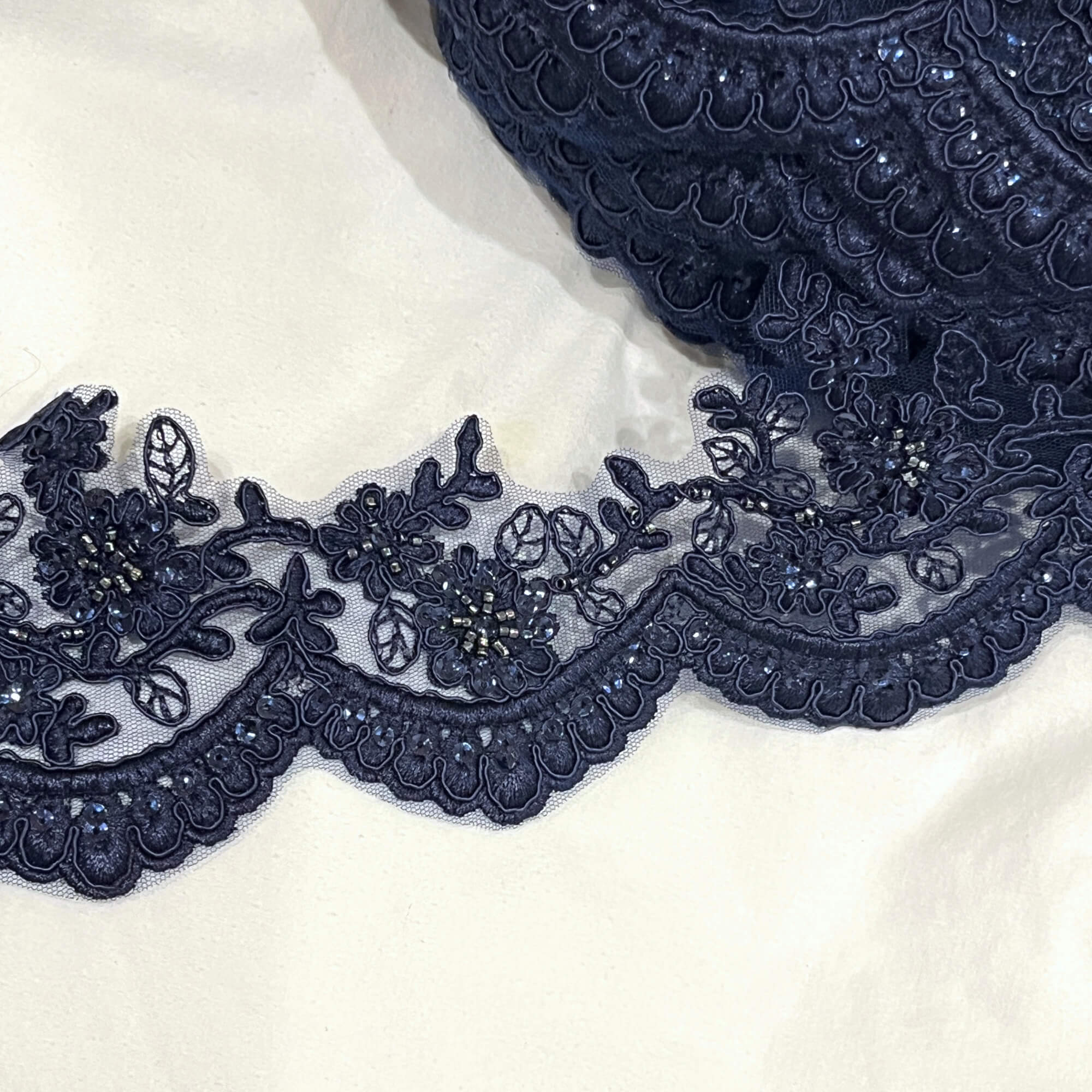 Beaded & Corded Floral scalloped Bridal Lace Trimming | Lace USA - 96215W-BP