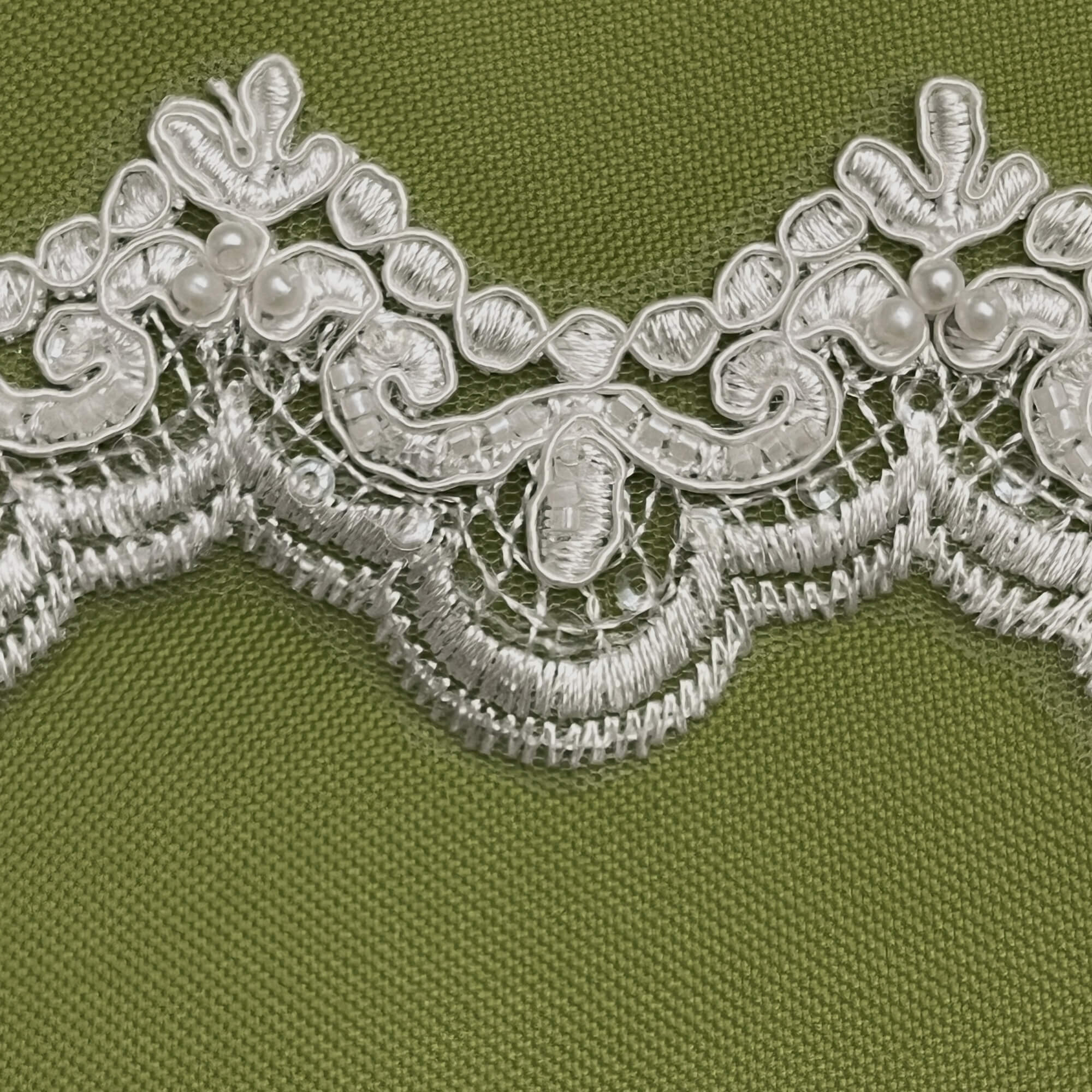 Beaded & Corded Lace Trimming Embroidered on 100% Polyester Net Mesh | Lace USA - 95142N-BP
