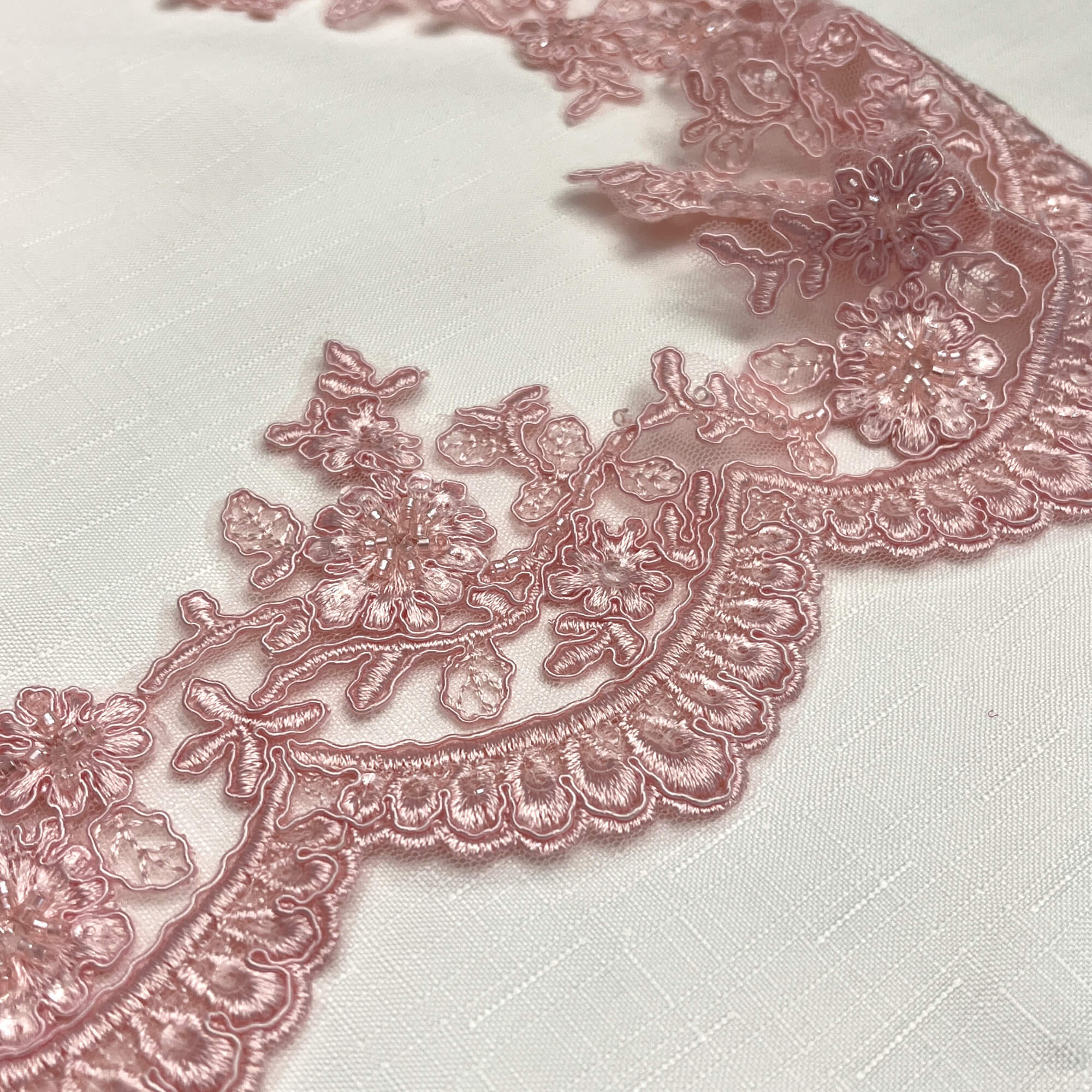 Beaded & Corded Floral scalloped Bridal Lace Trimming | Lace USA - 96215W-BP