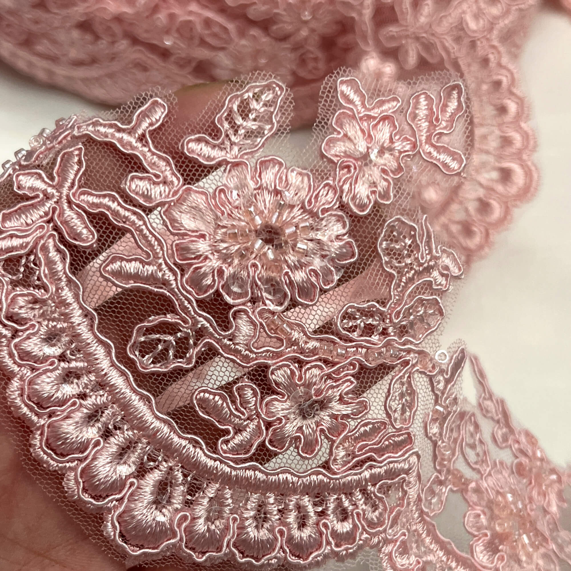Beaded & Corded Floral scalloped Bridal Lace Trimming | Lace USA - 96215W-BP