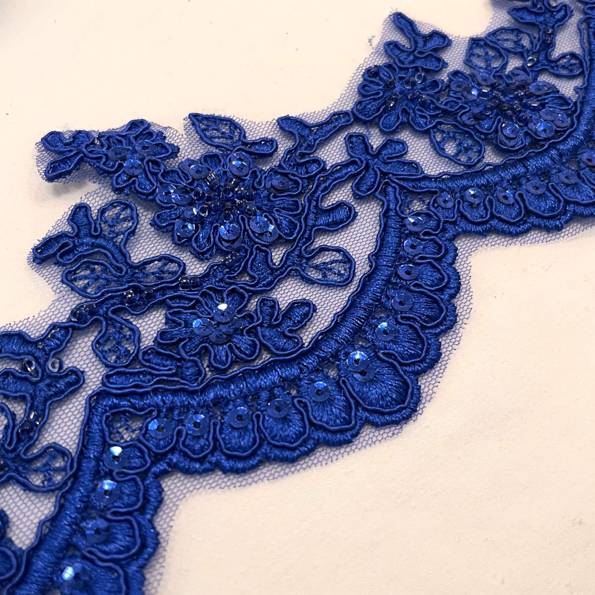 Beaded & Corded Floral scalloped Bridal Lace Trimming | Lace USA - 96215W-BP