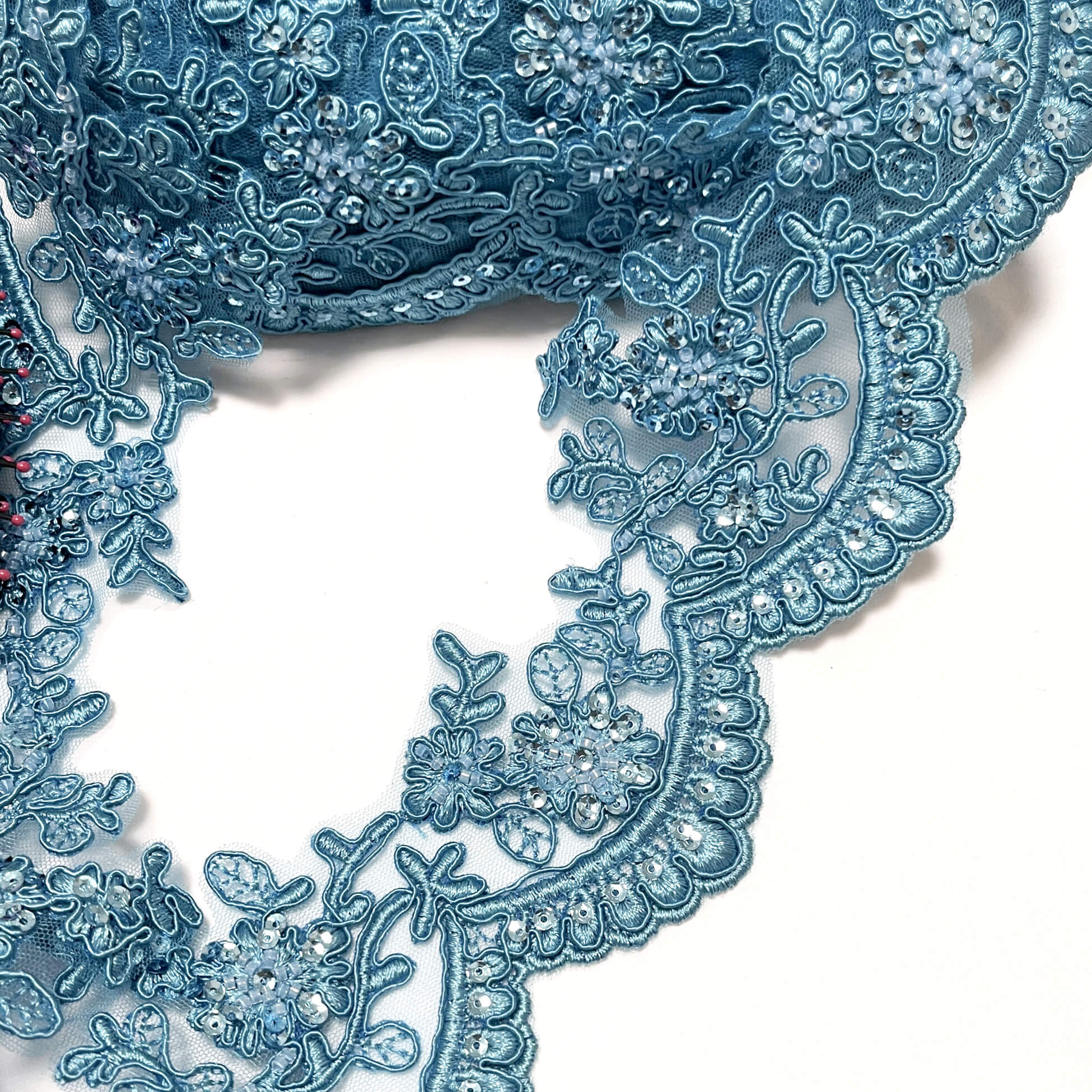 Beaded & Corded Floral scalloped Bridal Lace Trimming | Lace USA - 96215W-BP