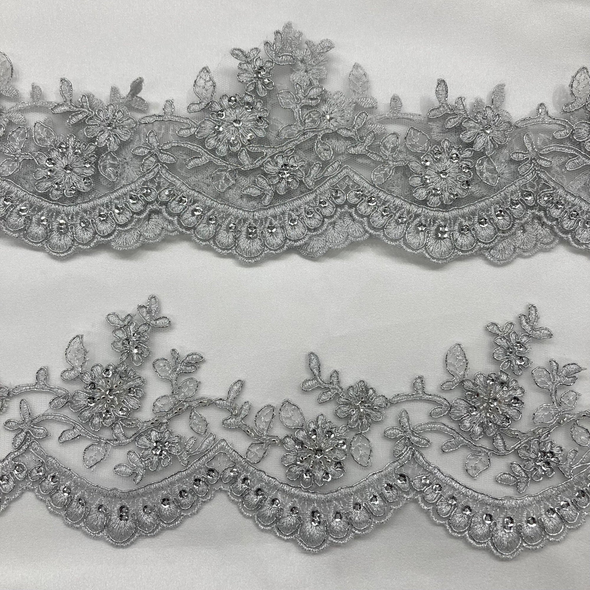 Beaded & Corded Floral scalloped Bridal Lace Trimming | Lace USA - 96215W-BP