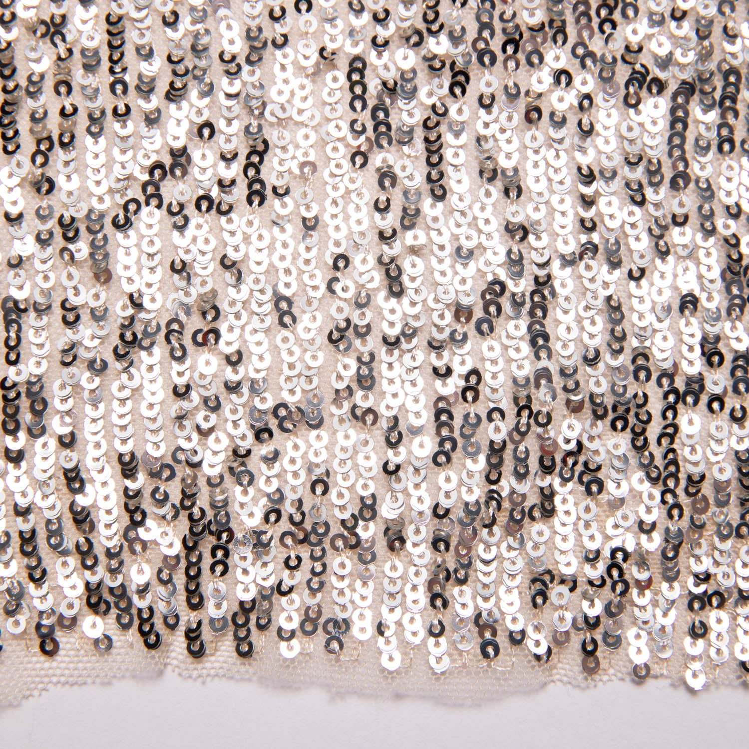 CREAM/SILVER EMBROIDERED TULLE LACE FABRIC WITH SEQUINS 46/48" WIDE | Exquisite Fabric