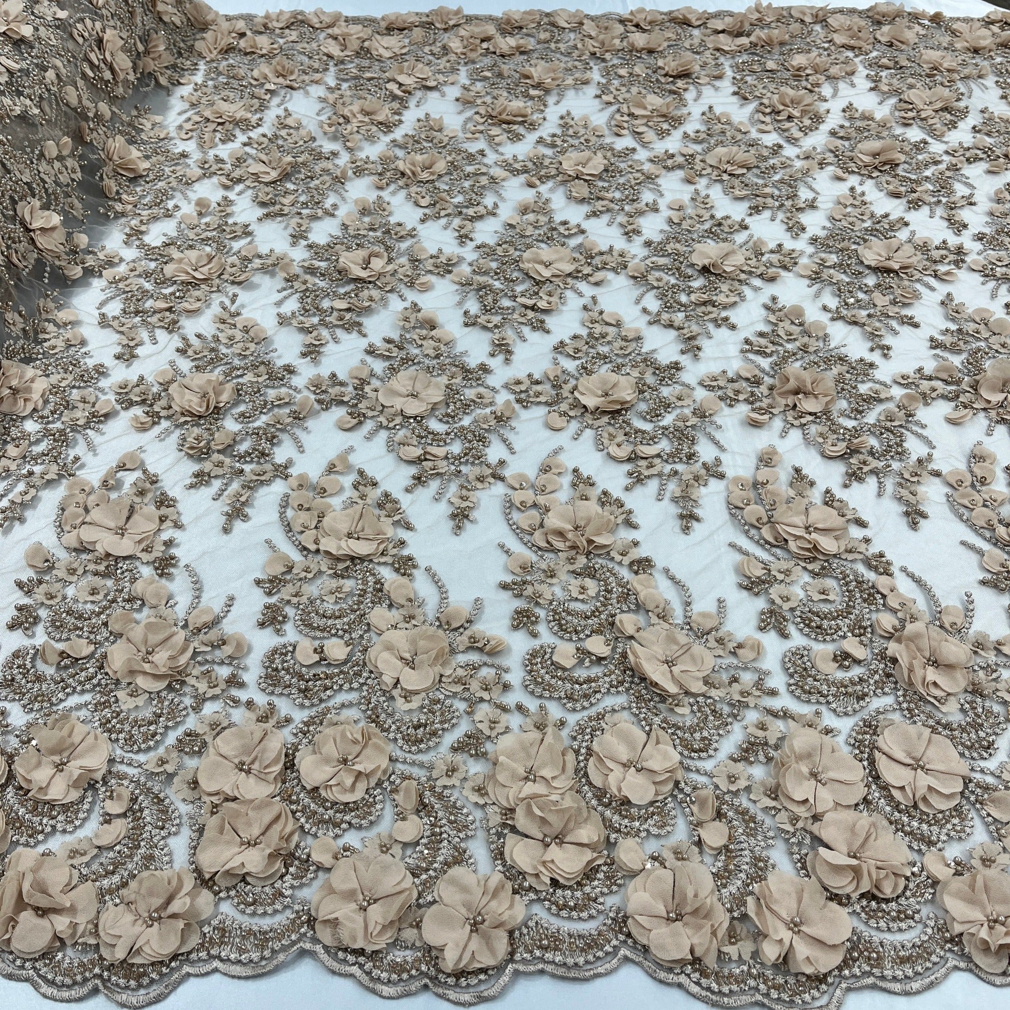 Beaded 3D Floral Lace Fabric Embroidered on 100% Polyester Net Mesh
| Lace USA - GD-362