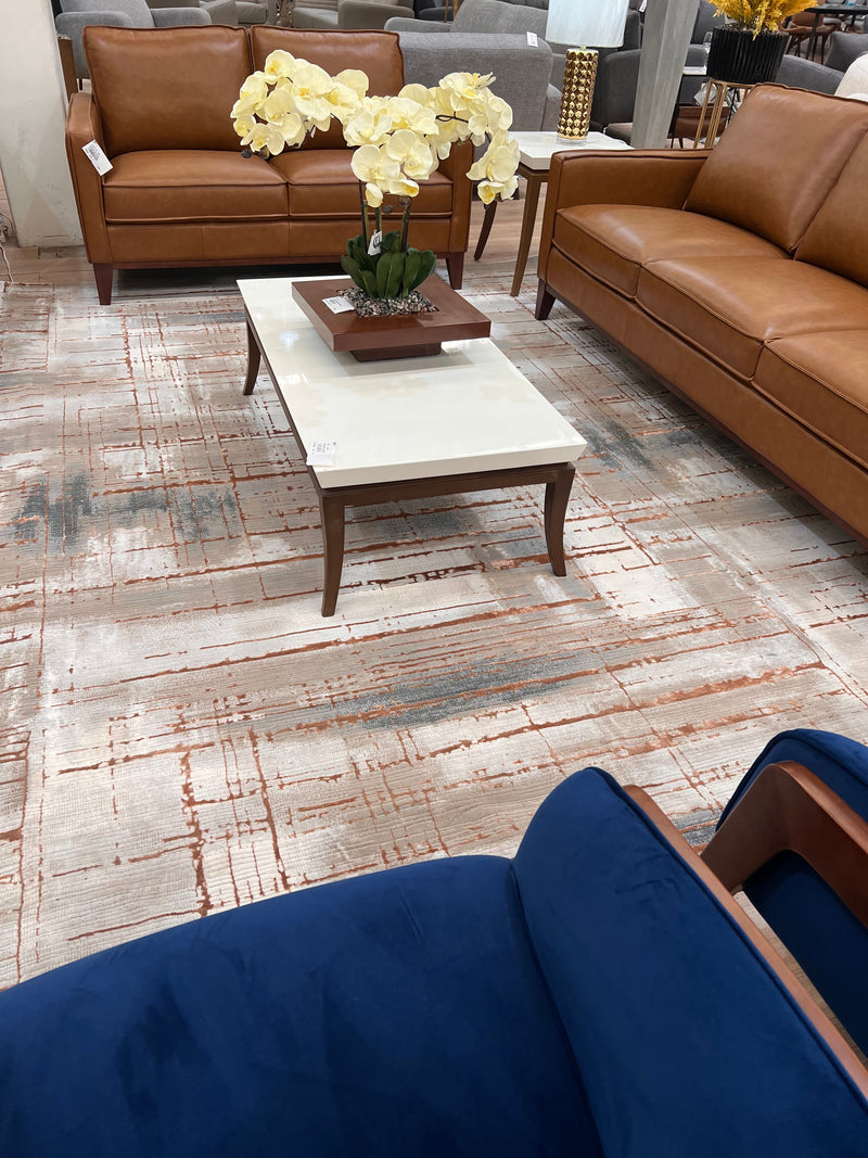 Crème Rug with Charcoal, Silver & Mocha Abstract with Bronze Tone-to-Tone Geometric High-Low Texture - METZ 4203.