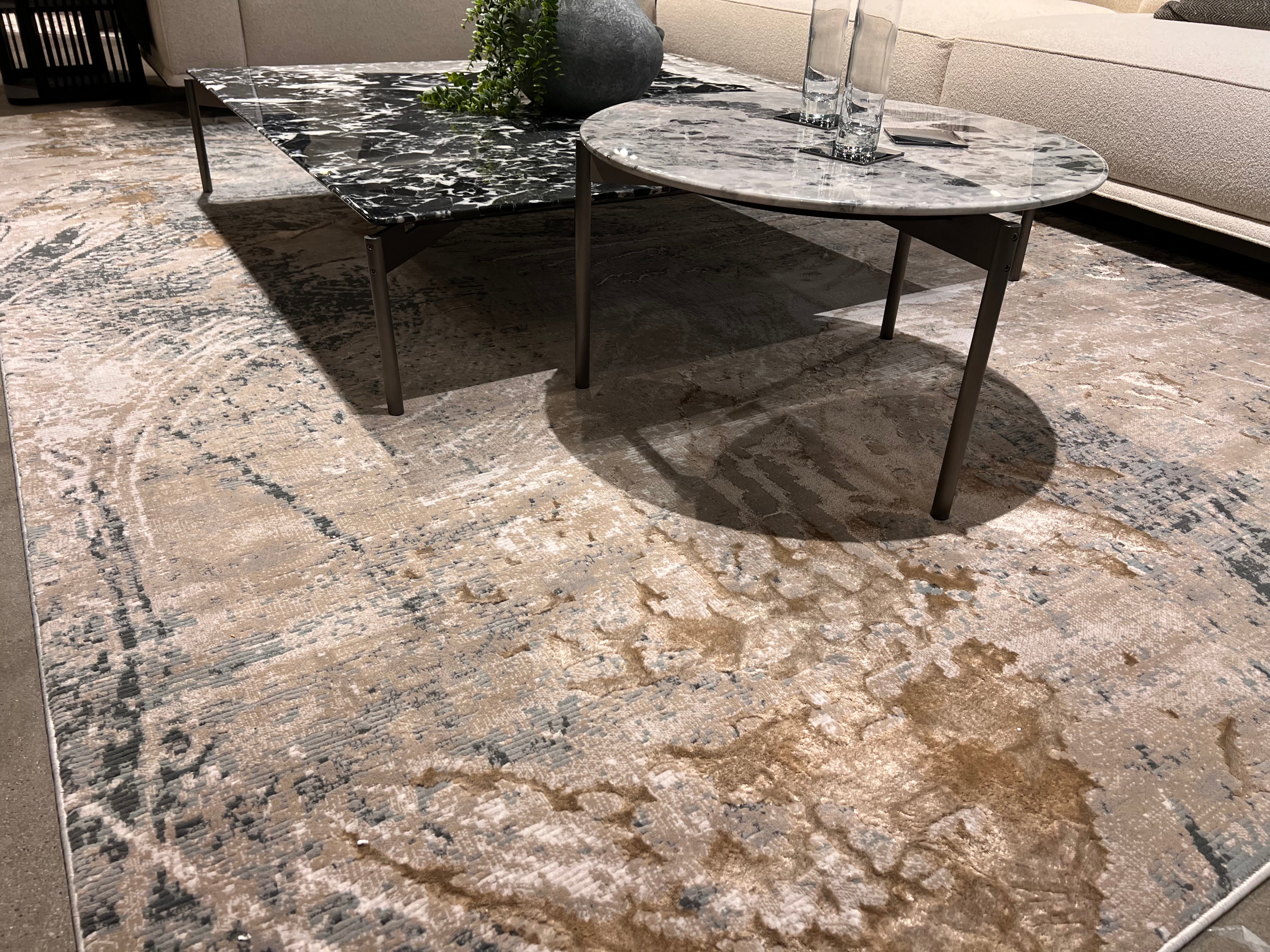 Crème Rug with Charcoal, Silver & Teal Marbled Abstract and Warm Mocha Tone-to-Tone High-Low Texture - METZ 4201.