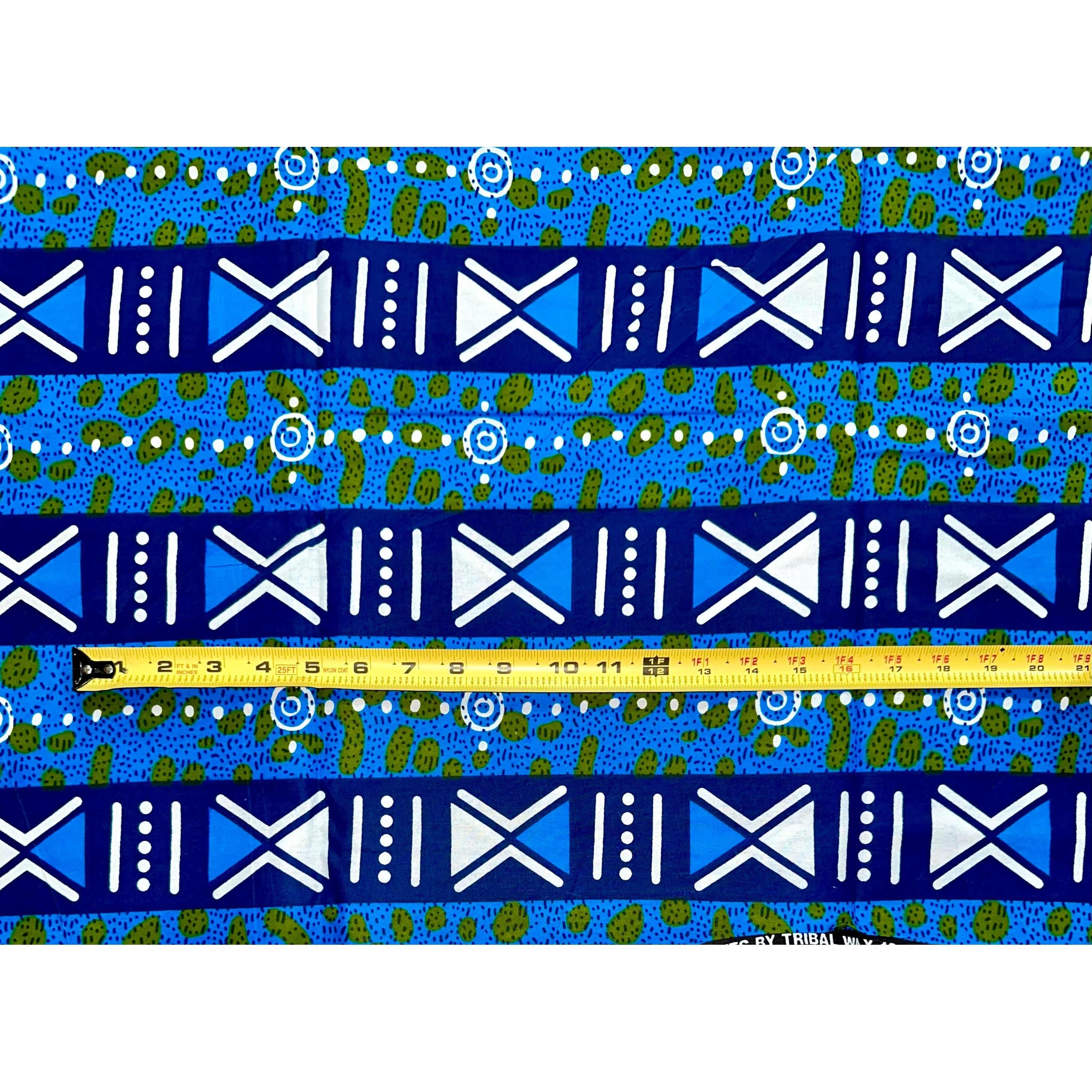 African Print Fabric/ Ankara - Shades of Blue, Green, White "Tarkwa Symbolism", YARD or WHOLESALE