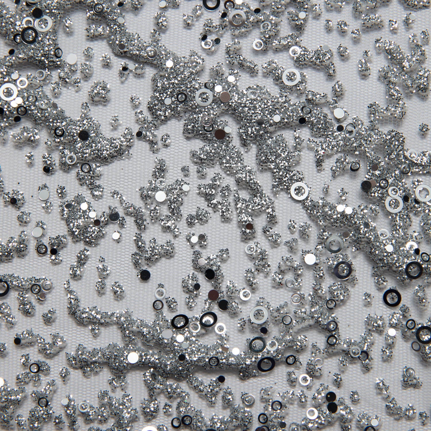 DARK SILVER P/SOFT LACE FABRIC GLITTER 56/58" WIDE | Exquisite Fabric