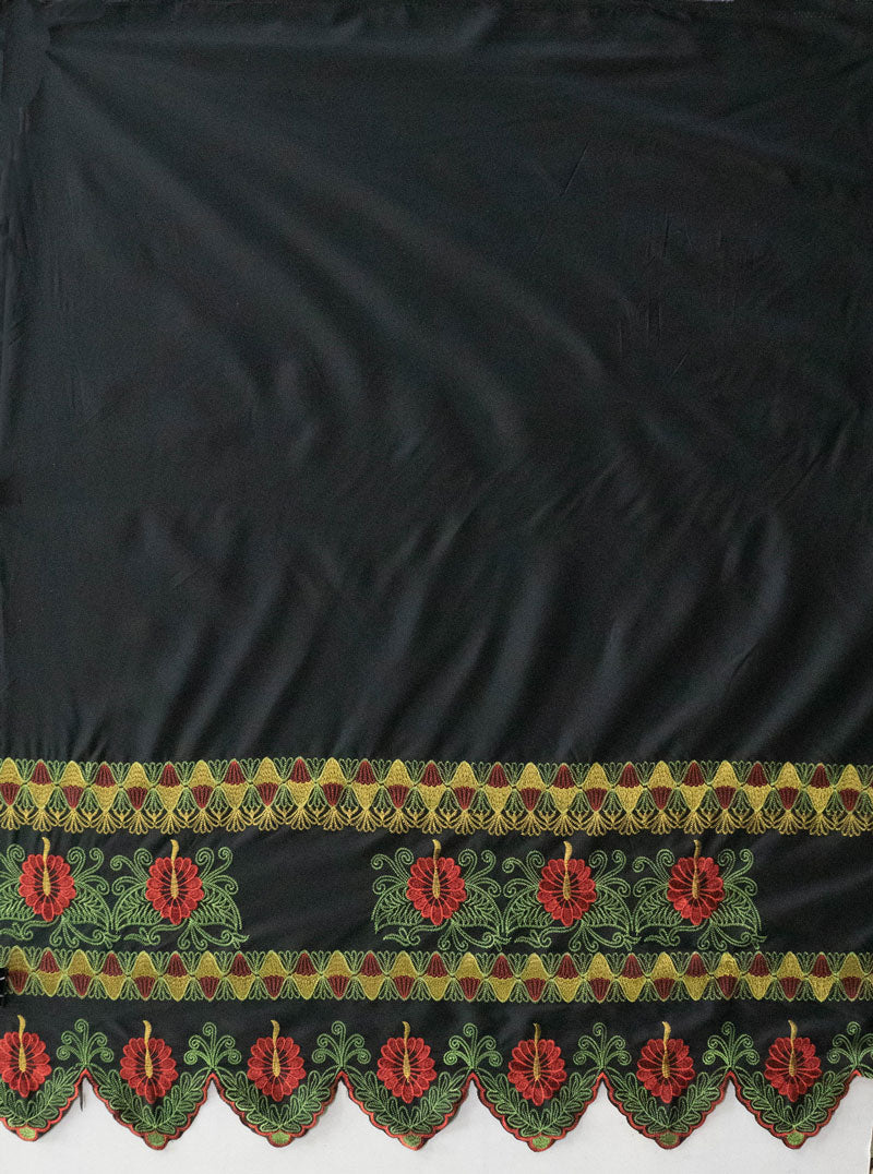 Double Anthurium Embroidered Border Polyester Fabric | Islands Fabric