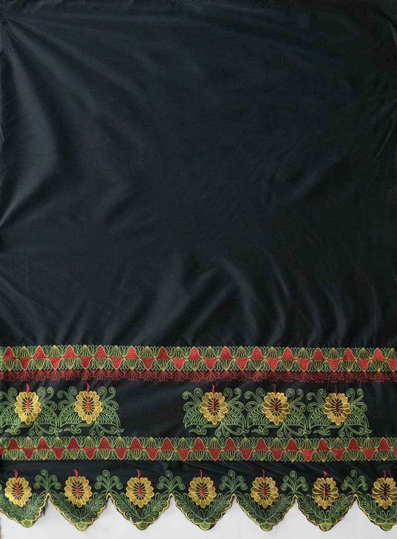 Double Anthurium Embroidered Border Polyester Fabric | Islands Fabric